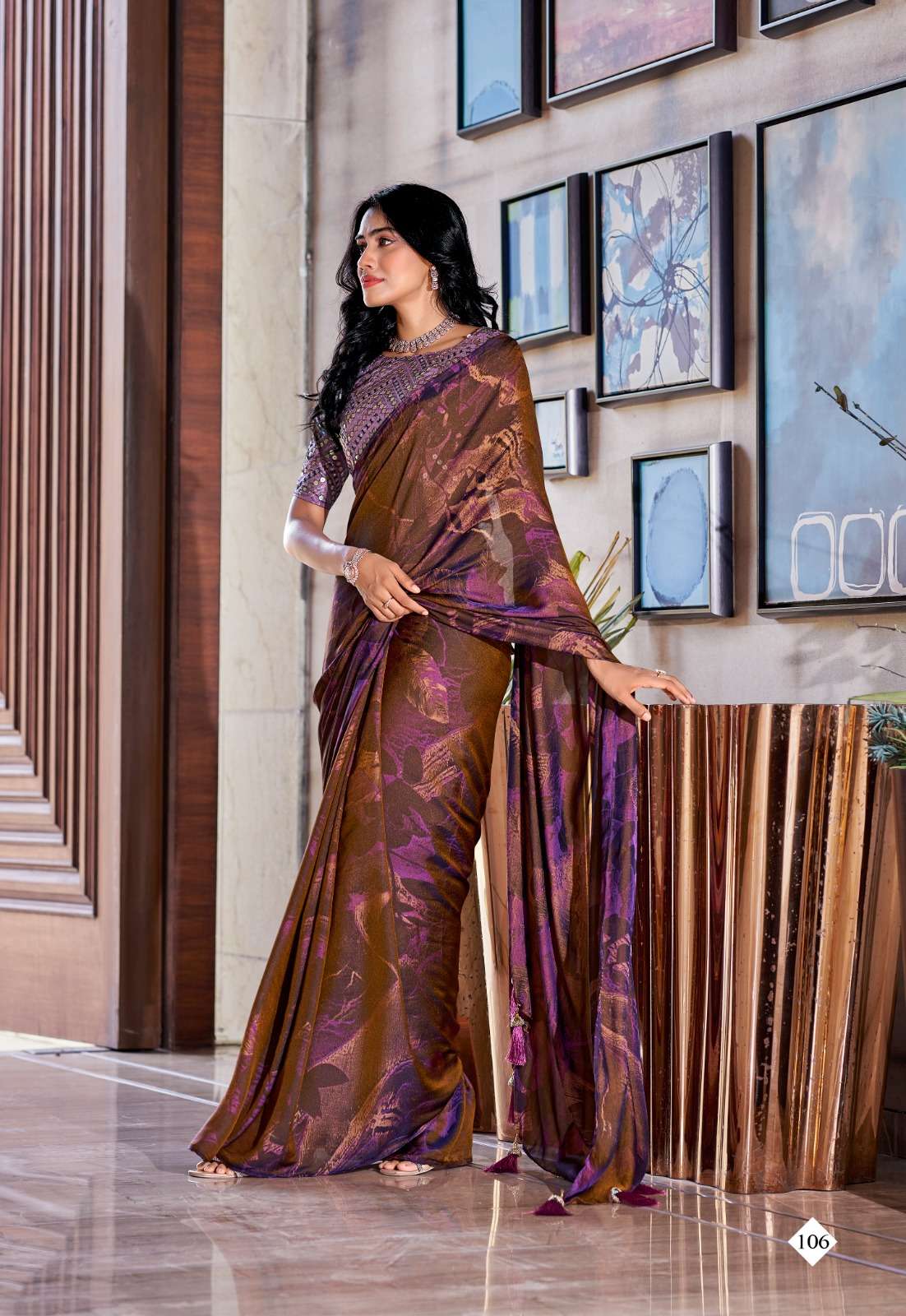 Violet Fancy Embroidered Premium Designer Saree Online FABSA22171 FABANZA