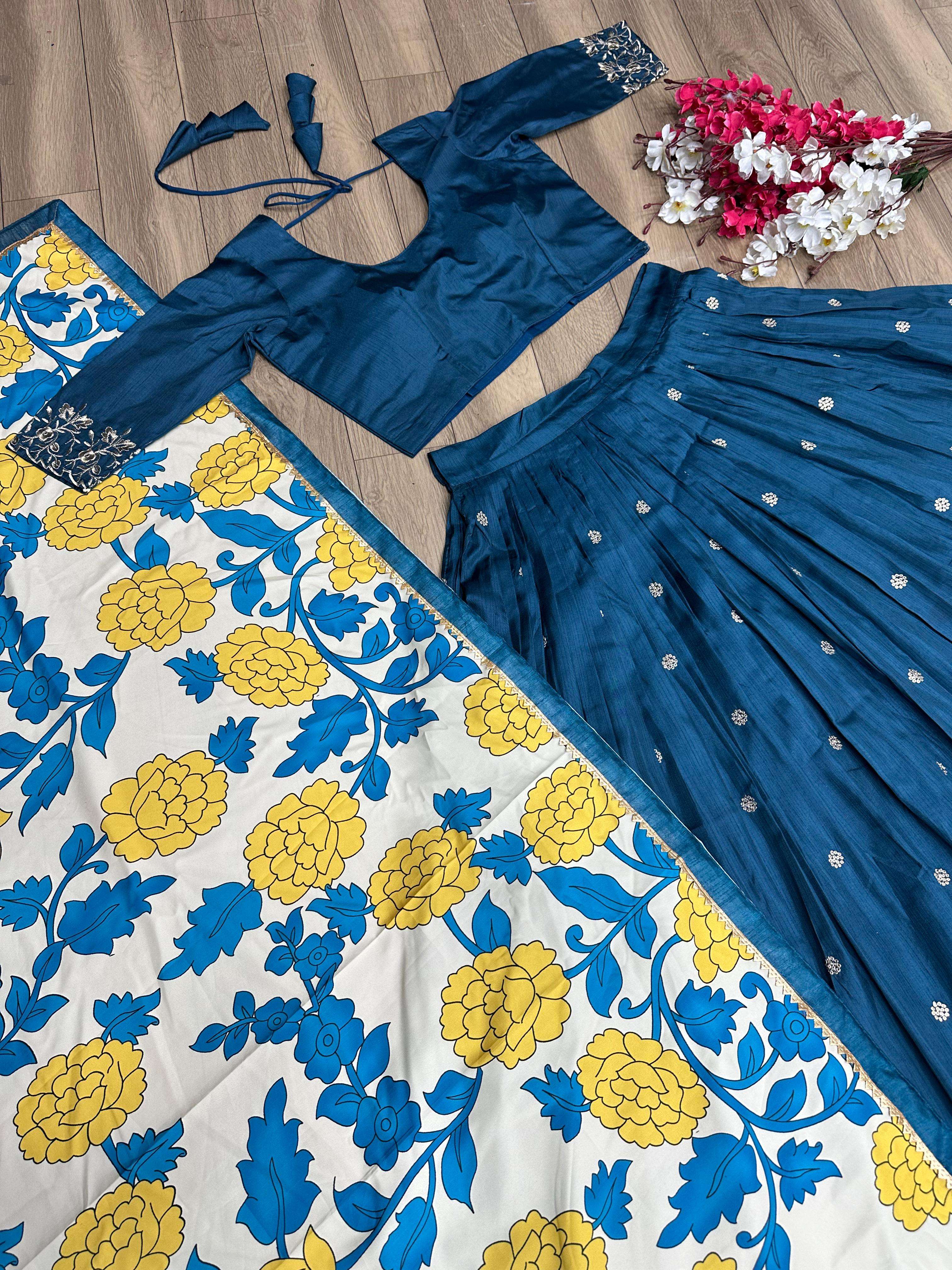 Digital Printed Floral Pattern Zari Satin Silk Multicolor Semi - Etsy India  | Designer blouse patterns, Lehenga, Blouse designs