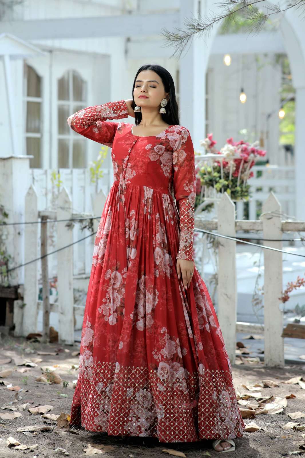 Designer Red Pant Style Georgette Base Salwar Suit With Embroidery Work –  Kaleendi
