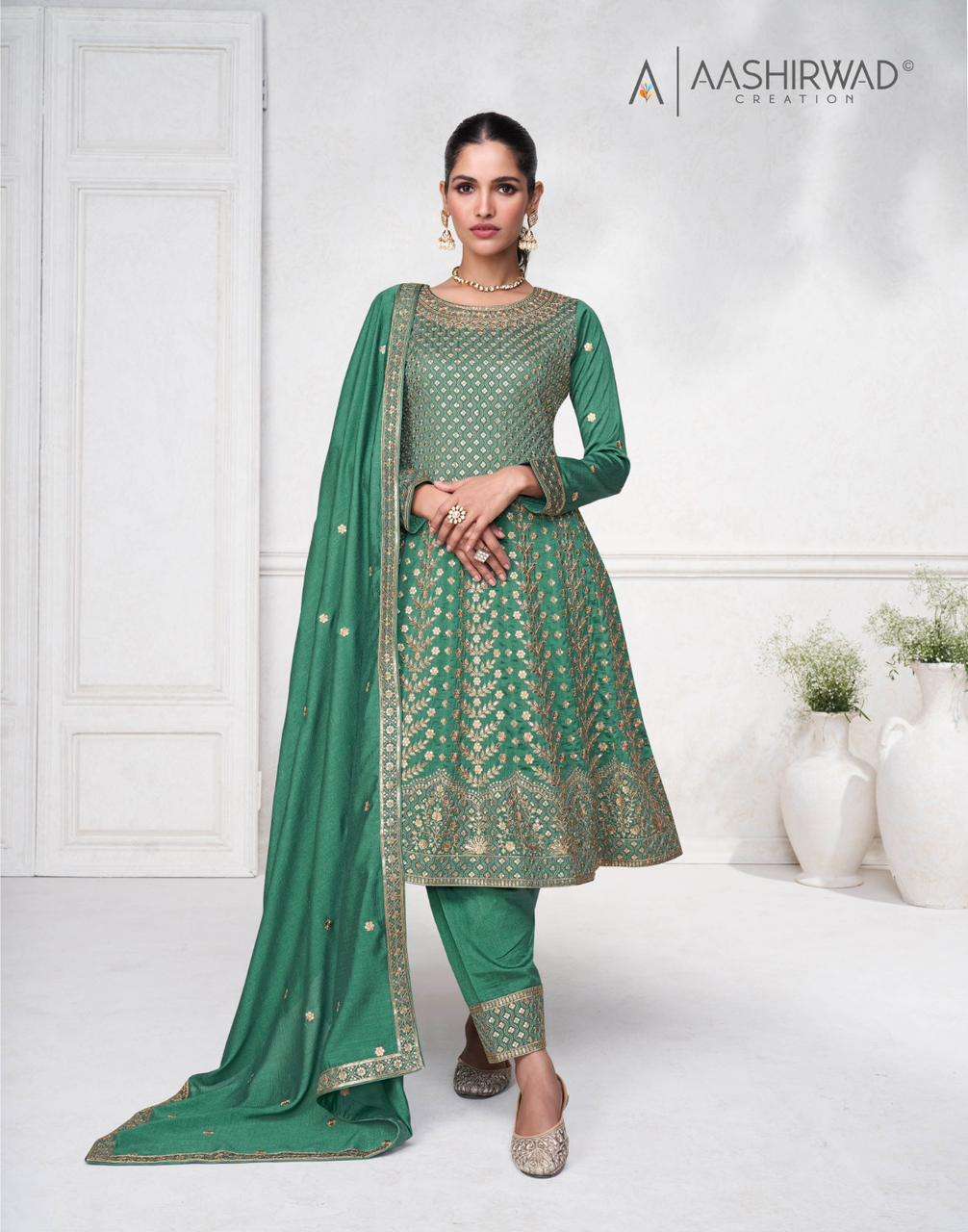 Buy Wedding & Party Dress - Sea Green Art Silk Embellished Anarkali –  Empress Clothing