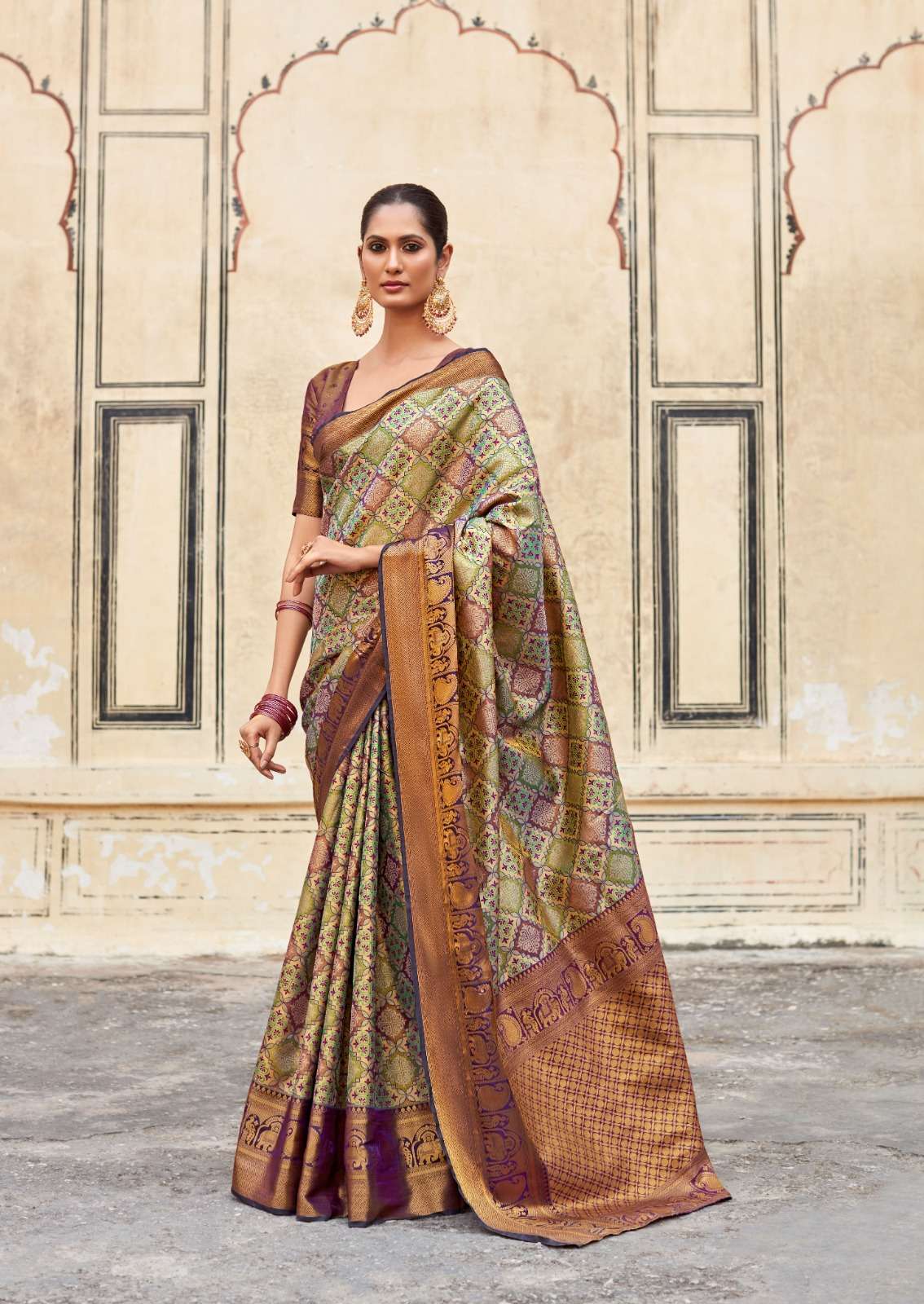 Party Wear Designer Silk Lycra Saree (Golden) in Surat at best