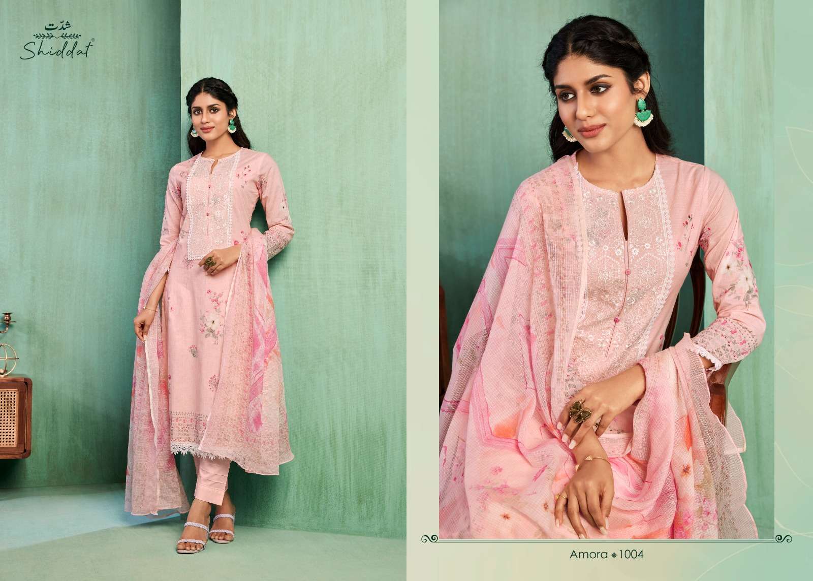 Pink Cambric Cotton Churidar Material with Daman Embroidery