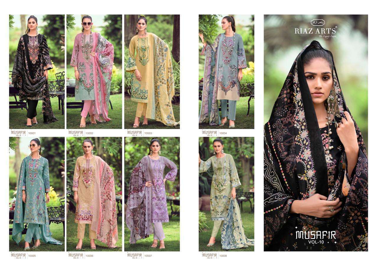 RIAZ ARTS MUSAFIR VOL 10 LAWN COTTON PRINTED FANCY LOOK SUITS