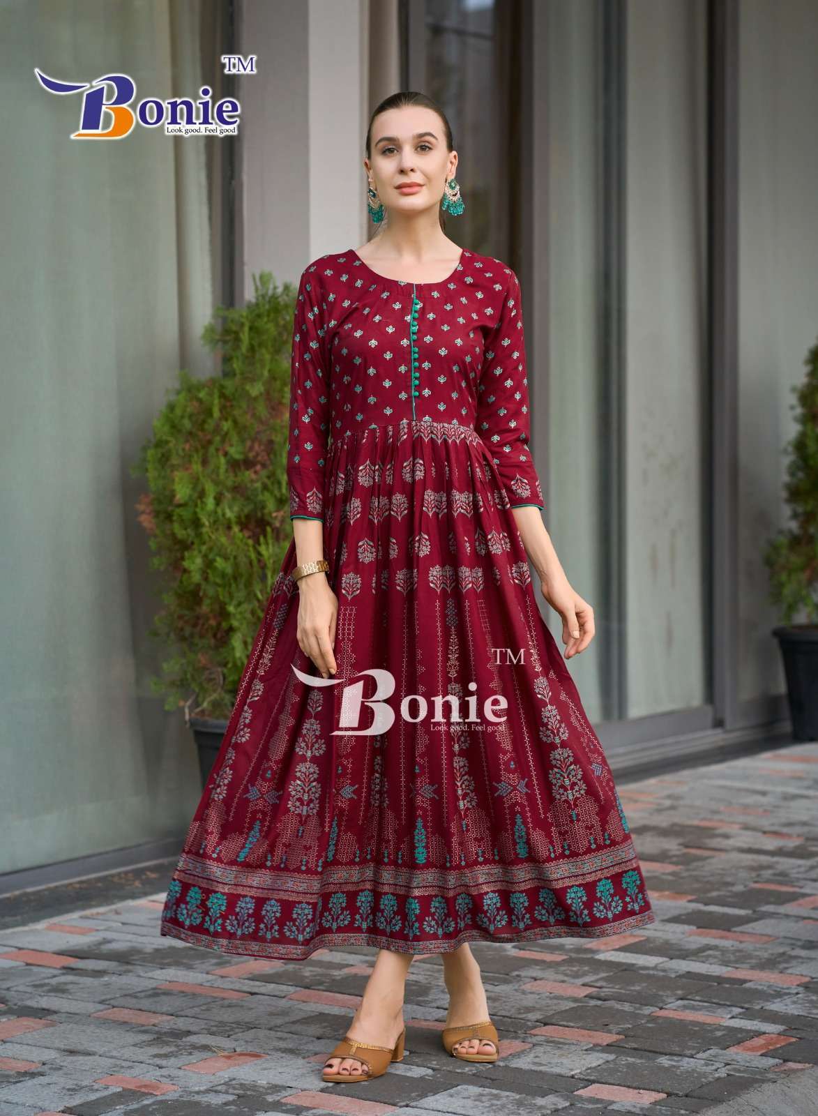 BONIE AANCHAL VOL 4 RAYON PRINTED LONG FLAIR KURTI 
