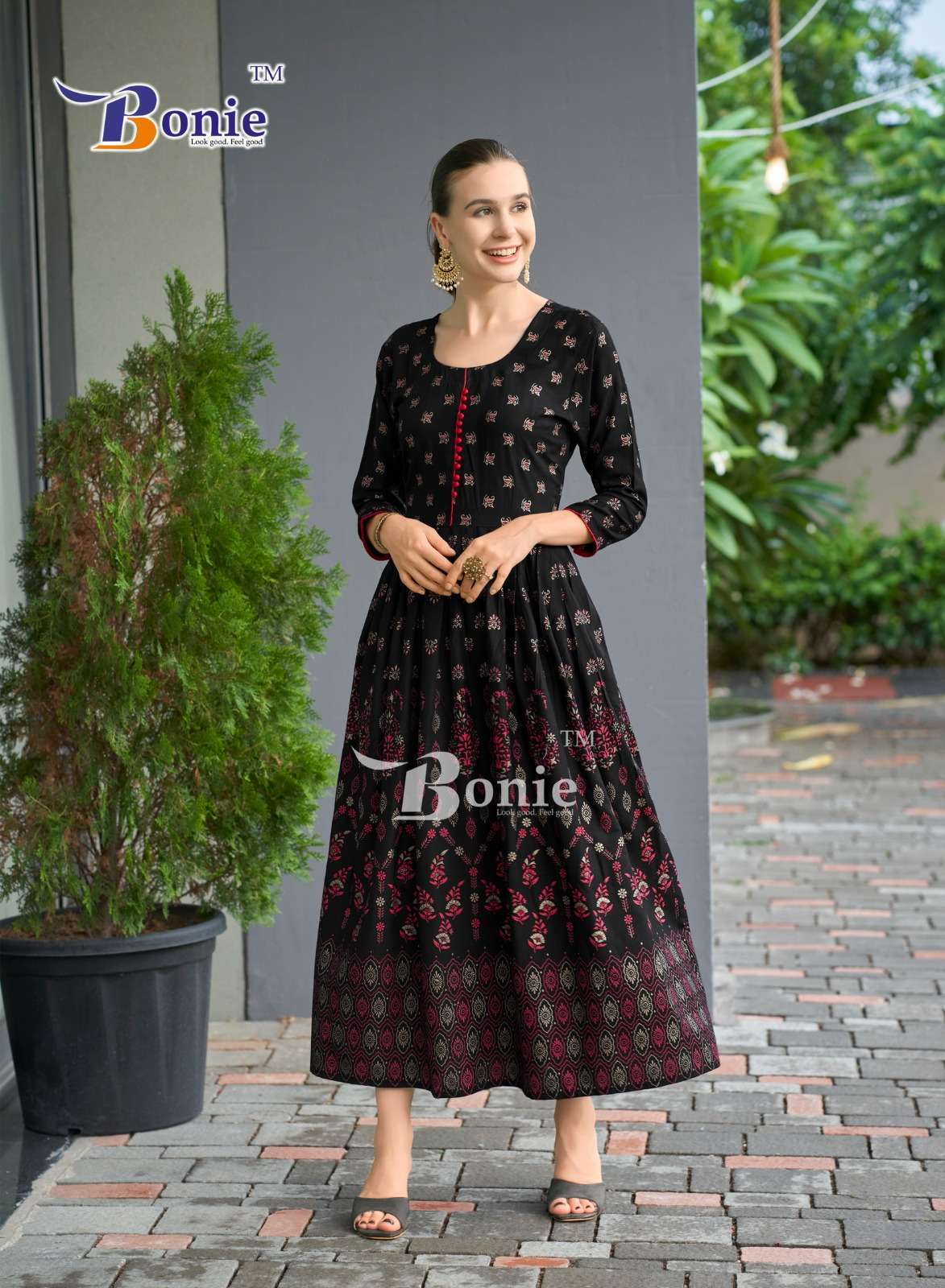 BONIE AANCHAL VOL 4 RAYON PRINTED LONG FLAIR KURTI 