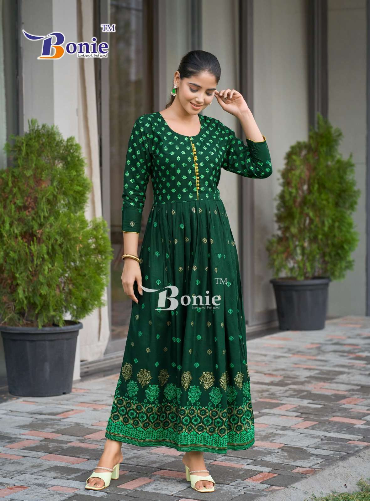 BONIE AANCHAL VOL 4 RAYON PRINTED LONG FLAIR KURTI 