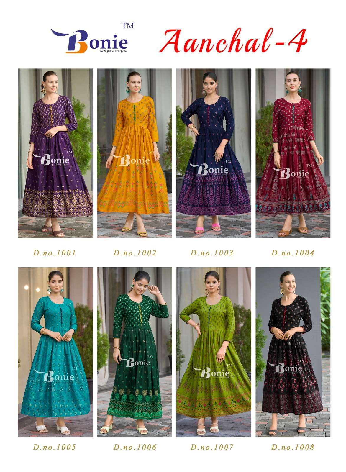 BONIE AANCHAL VOL 4 RAYON PRINTED LONG FLAIR KURTI 