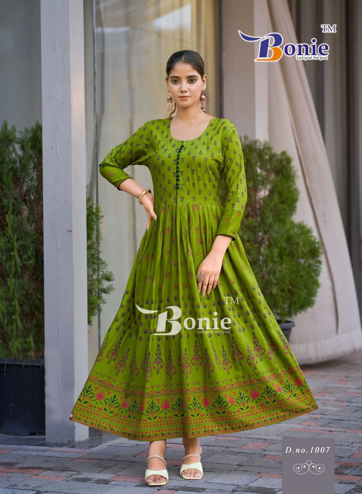 BONIE AANCHAL VOL 4 RAYON PRINTED LONG FLAIR KURTI 