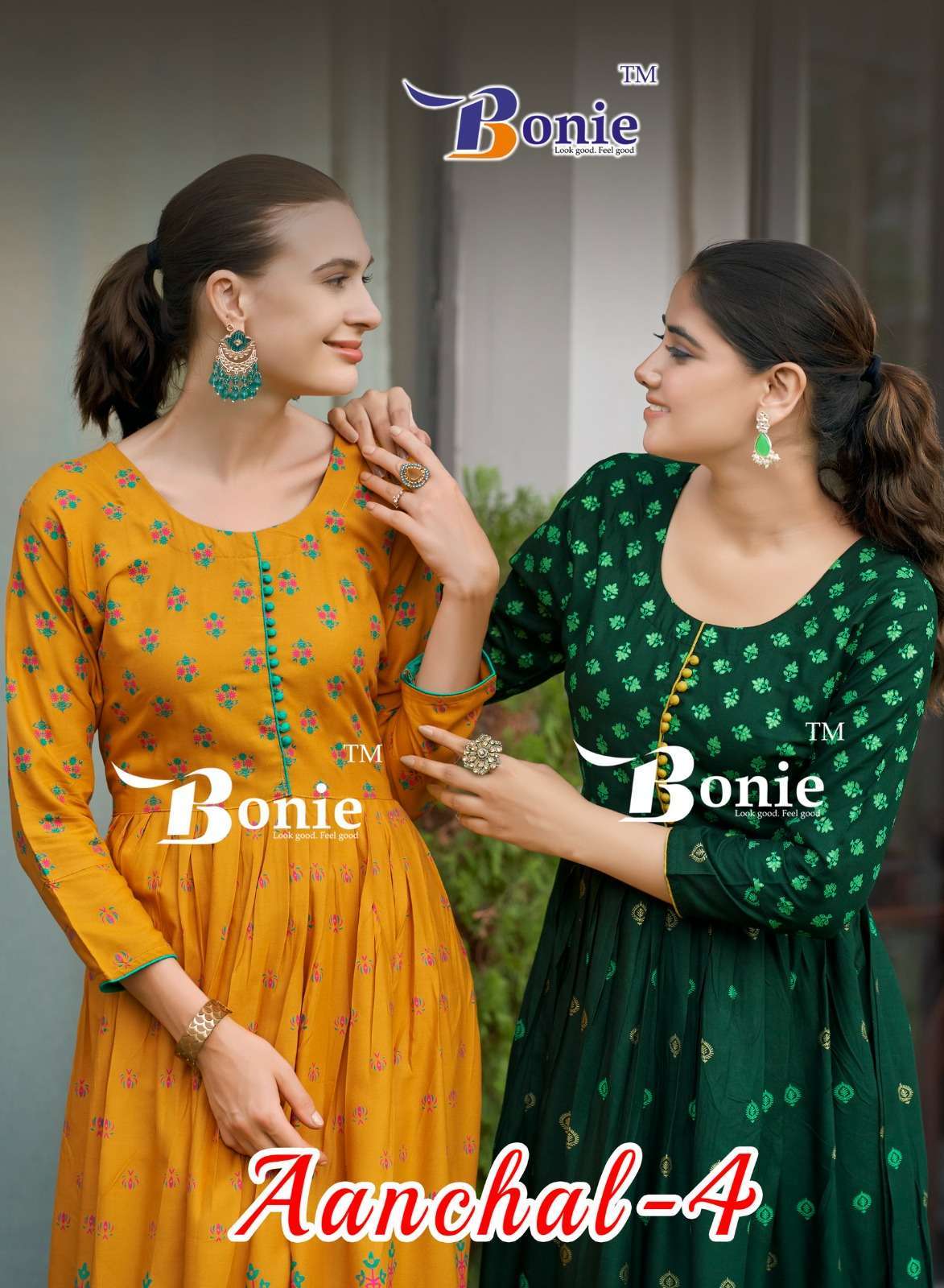 BONIE AANCHAL VOL 4 RAYON PRINTED LONG FLAIR KURTI 