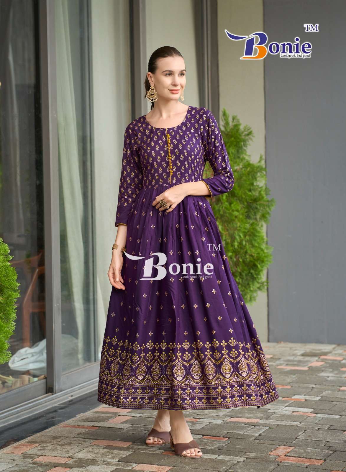BONIE AANCHAL VOL 4 RAYON PRINTED LONG FLAIR KURTI 