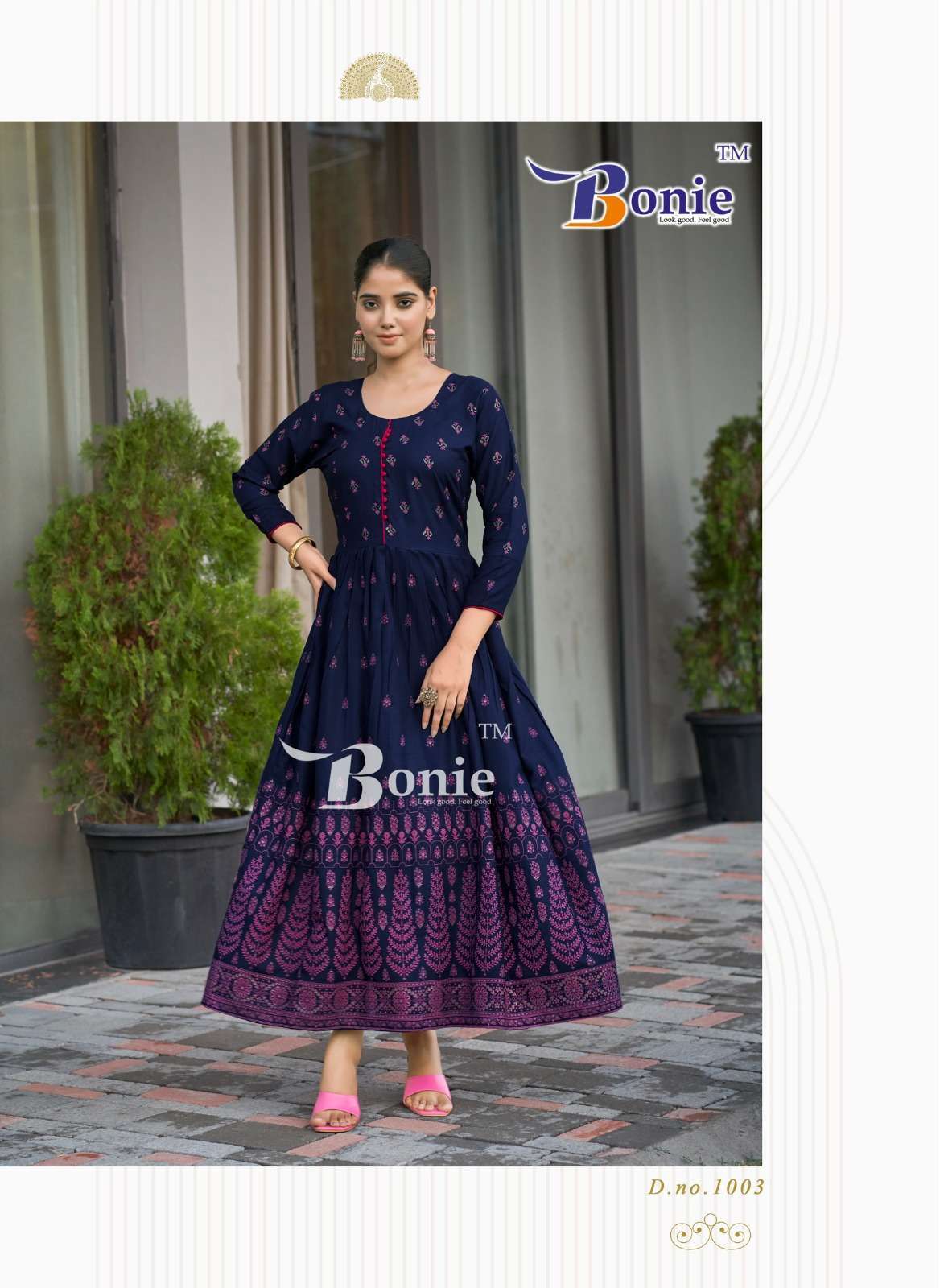 BONIE AANCHAL VOL 4 RAYON PRINTED LONG FLAIR KURTI 