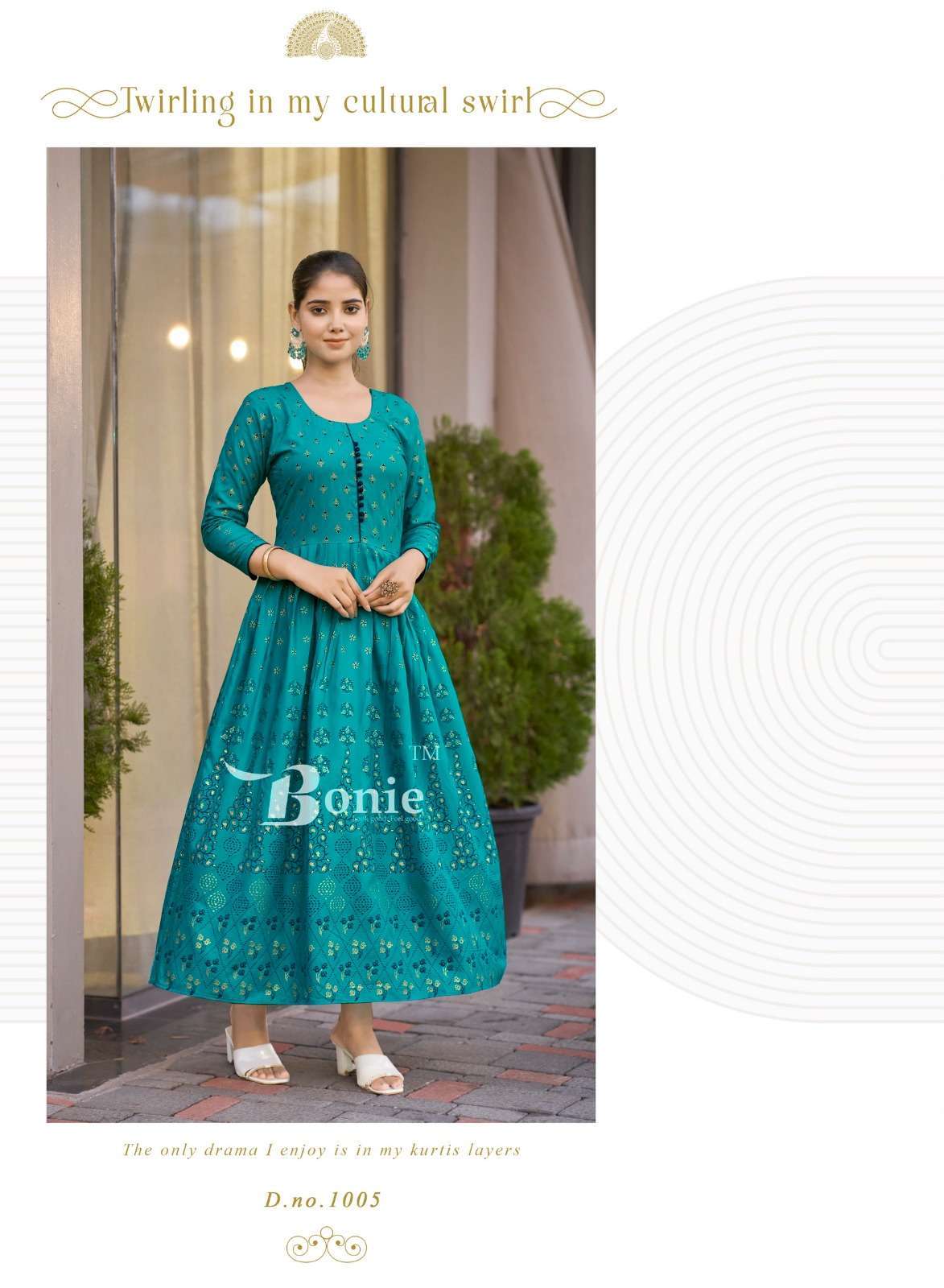 BONIE AANCHAL VOL 4 RAYON PRINTED LONG FLAIR KURTI 