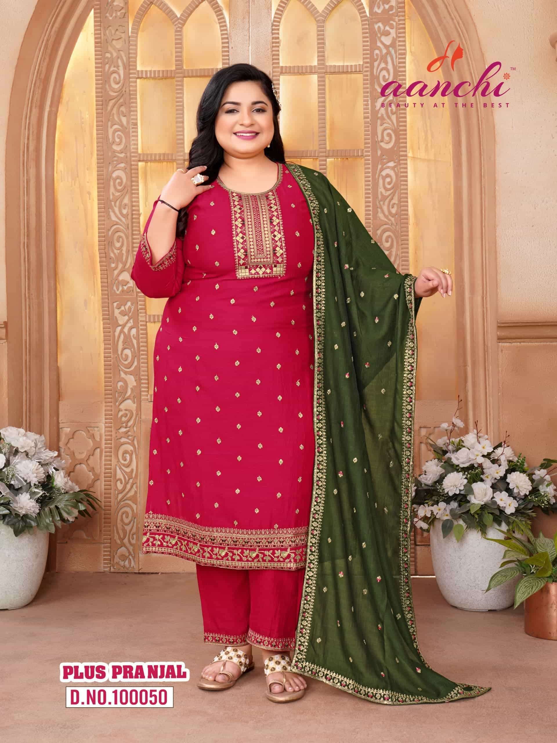 AANCHI PLUS PRANJAL BIG SIZE WOMEN FANCY SILK SUIT FESTIVAL WEAR CATALOG