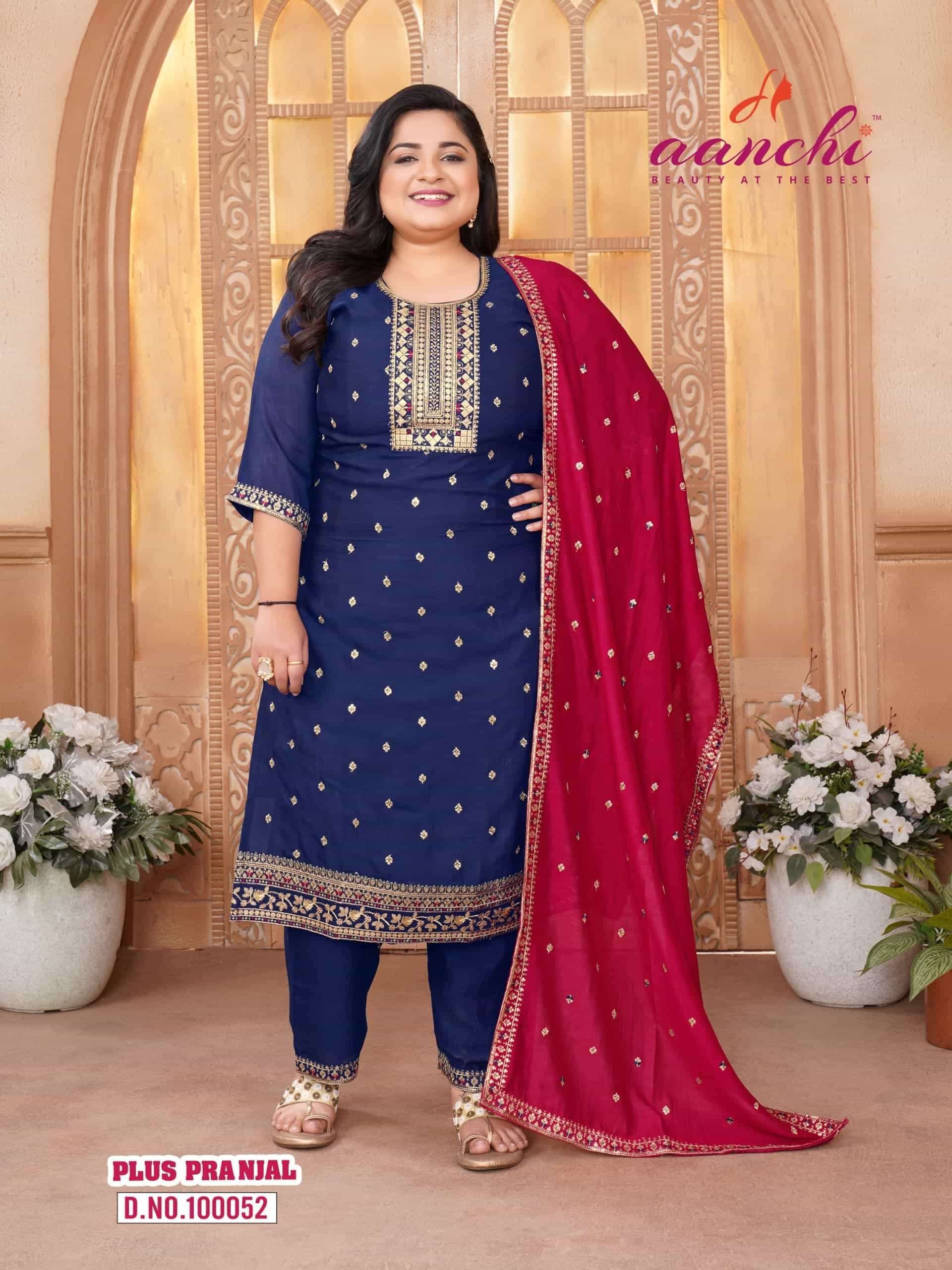 AANCHI PLUS PRANJAL BIG SIZE WOMEN FANCY SILK SUIT FESTIVAL WEAR CATALOG