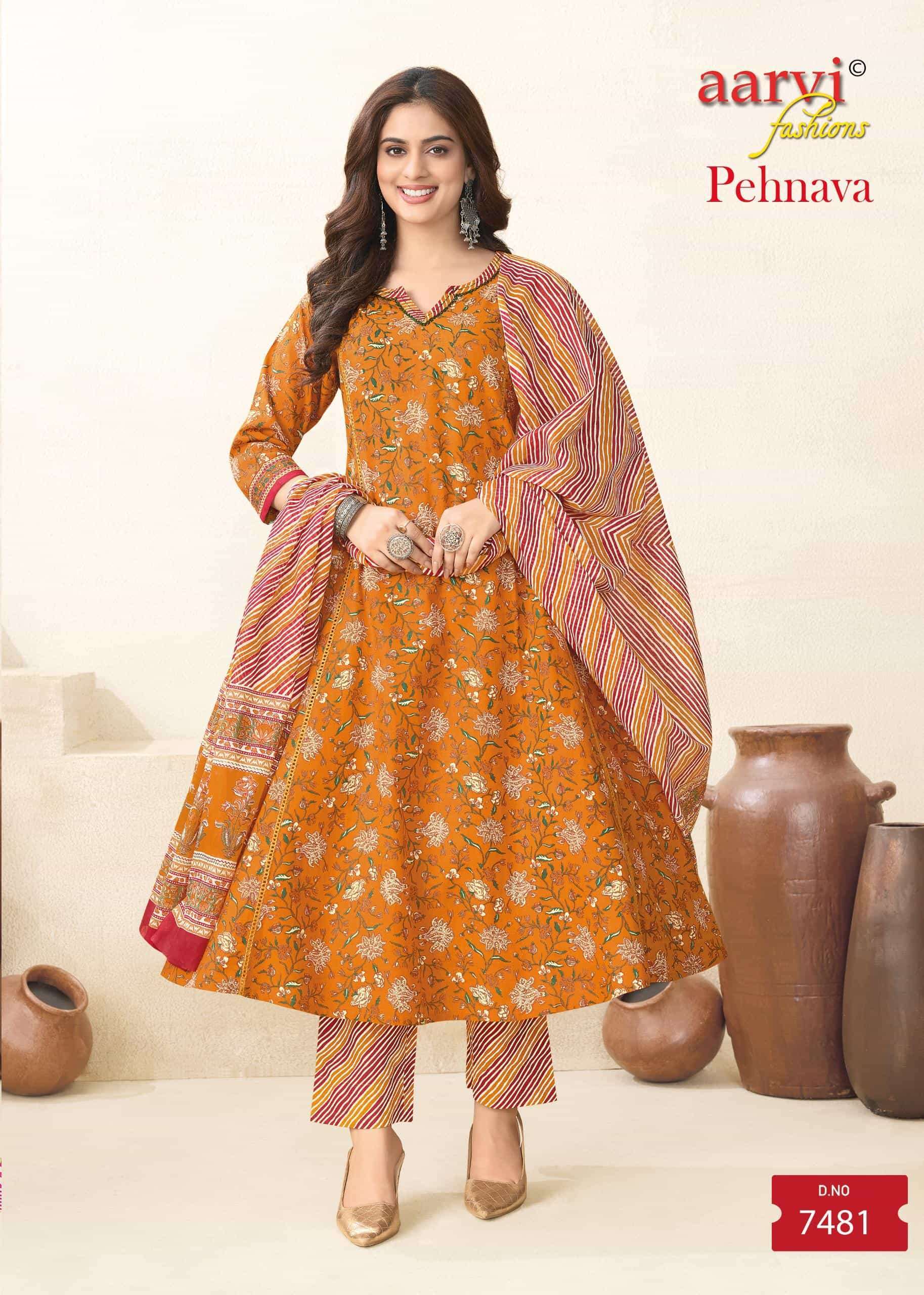 AARVI FASHION PEHNAVA VOL 1 FESTIVAL COTTON ANARKALI SUIT RESELLER SHOP 