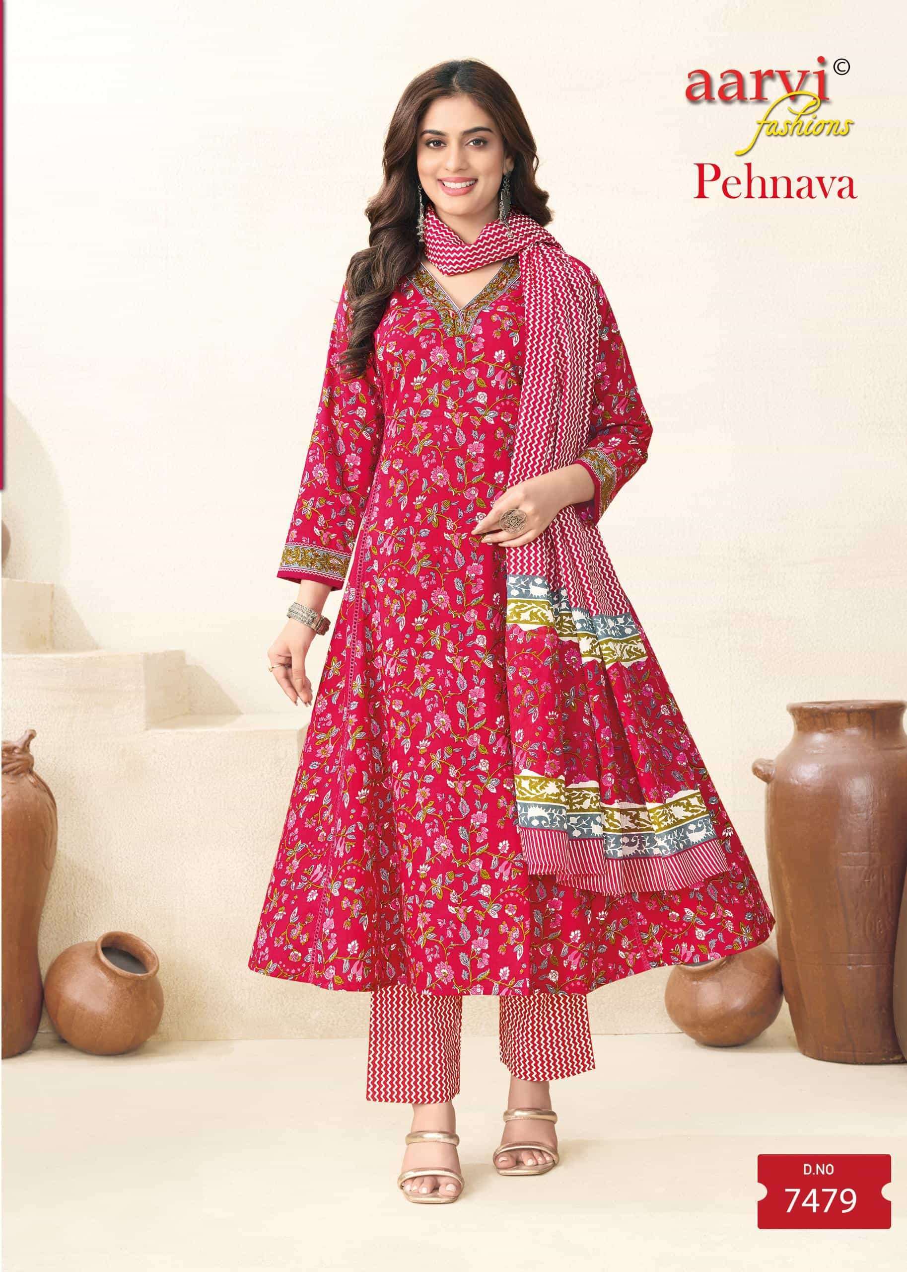 AARVI FASHION PEHNAVA VOL 1 FESTIVAL COTTON ANARKALI SUIT RESELLER SHOP 
