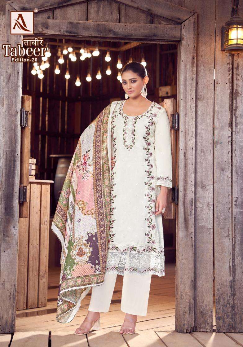 ALOK SUIT TABEER VOL 20 LAWN PAKISTANI PATTERN UNSTITCH SUIT DEALER