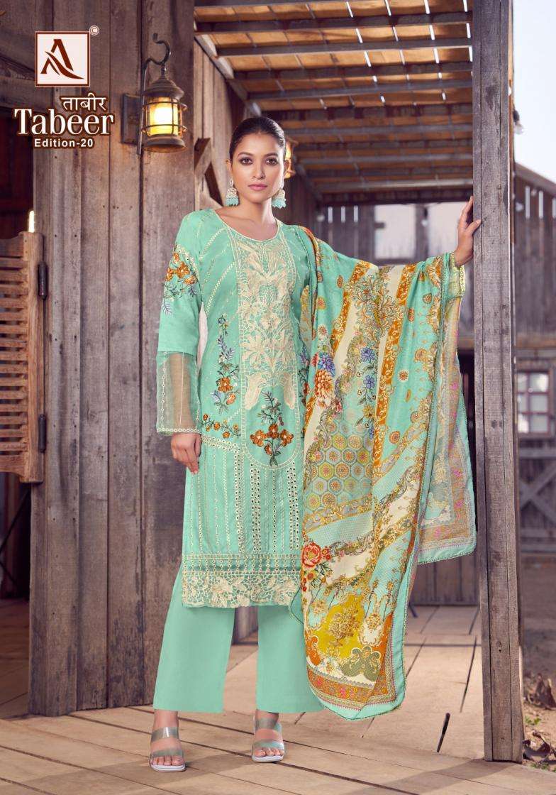 ALOK SUIT TABEER VOL 20 LAWN PAKISTANI PATTERN UNSTITCH SUIT DEALER