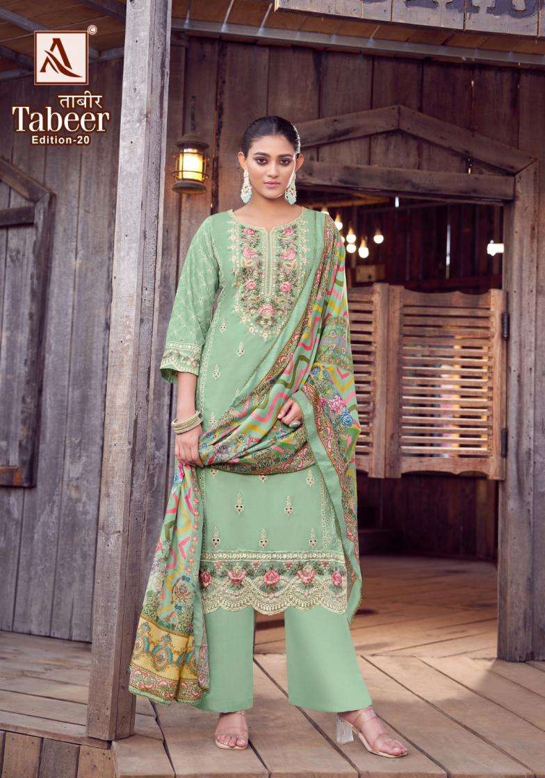 ALOK SUIT TABEER VOL 20 LAWN PAKISTANI PATTERN UNSTITCH SUIT DEALER