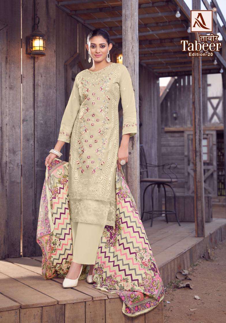 ALOK SUIT TABEER VOL 20 LAWN PAKISTANI PATTERN UNSTITCH SUIT DEALER