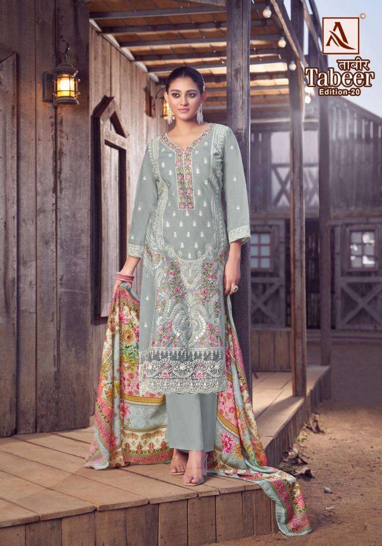 ALOK SUIT TABEER VOL 20 LAWN PAKISTANI PATTERN UNSTITCH SUIT DEALER