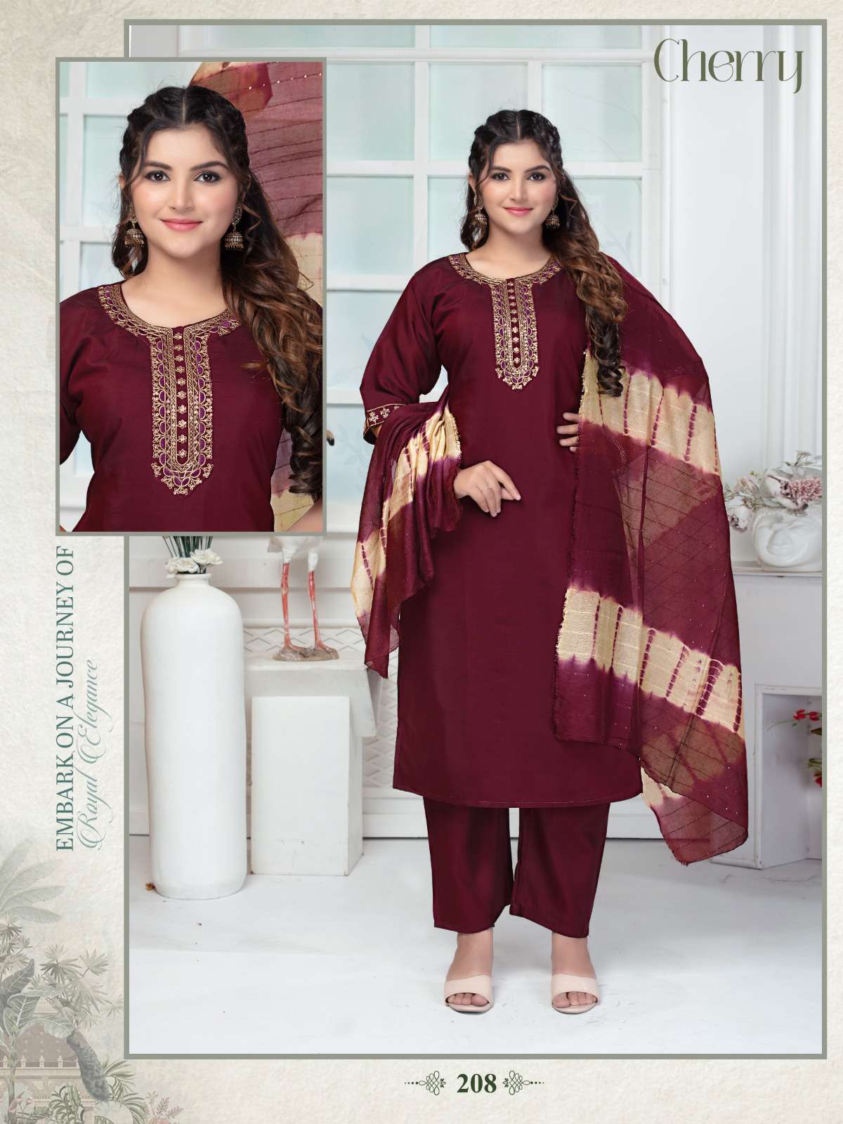 BEAUTY QUEEN CHERRY FANCY REGULAR WEAR READYMADE SUIT SUPPLIER