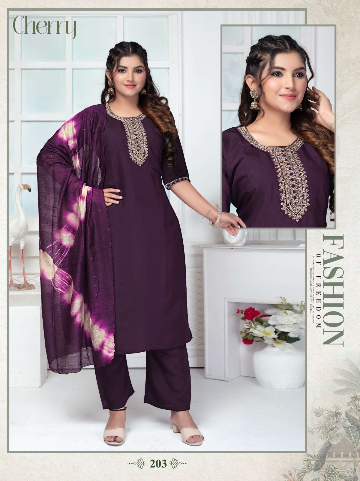 BEAUTY QUEEN CHERRY FANCY REGULAR WEAR READYMADE SUIT SUPPLIER