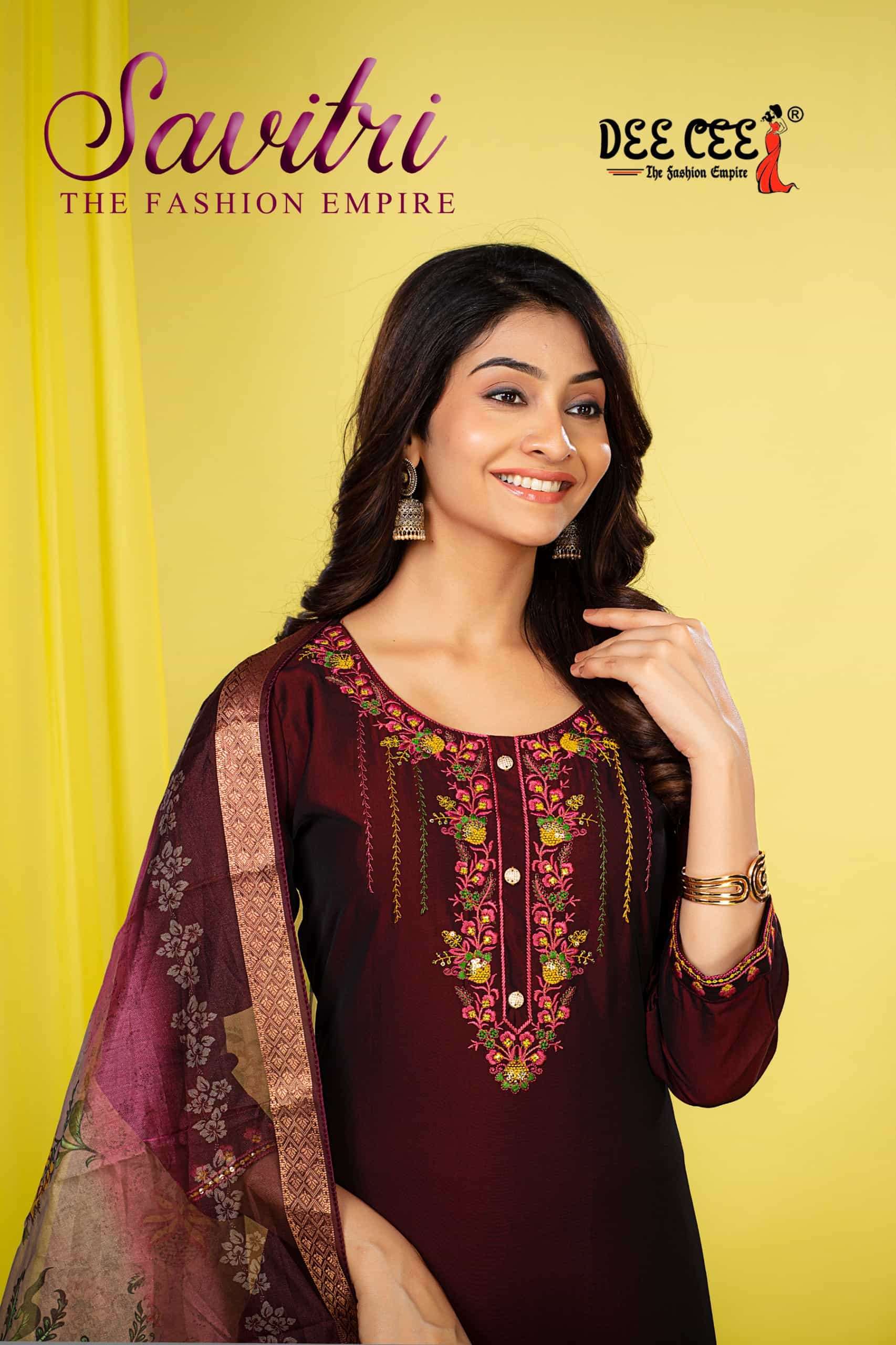 DEECEE SAVITRI DESIGNER SILK KURTI BOTTOM DUPATTA SUIT DEALER