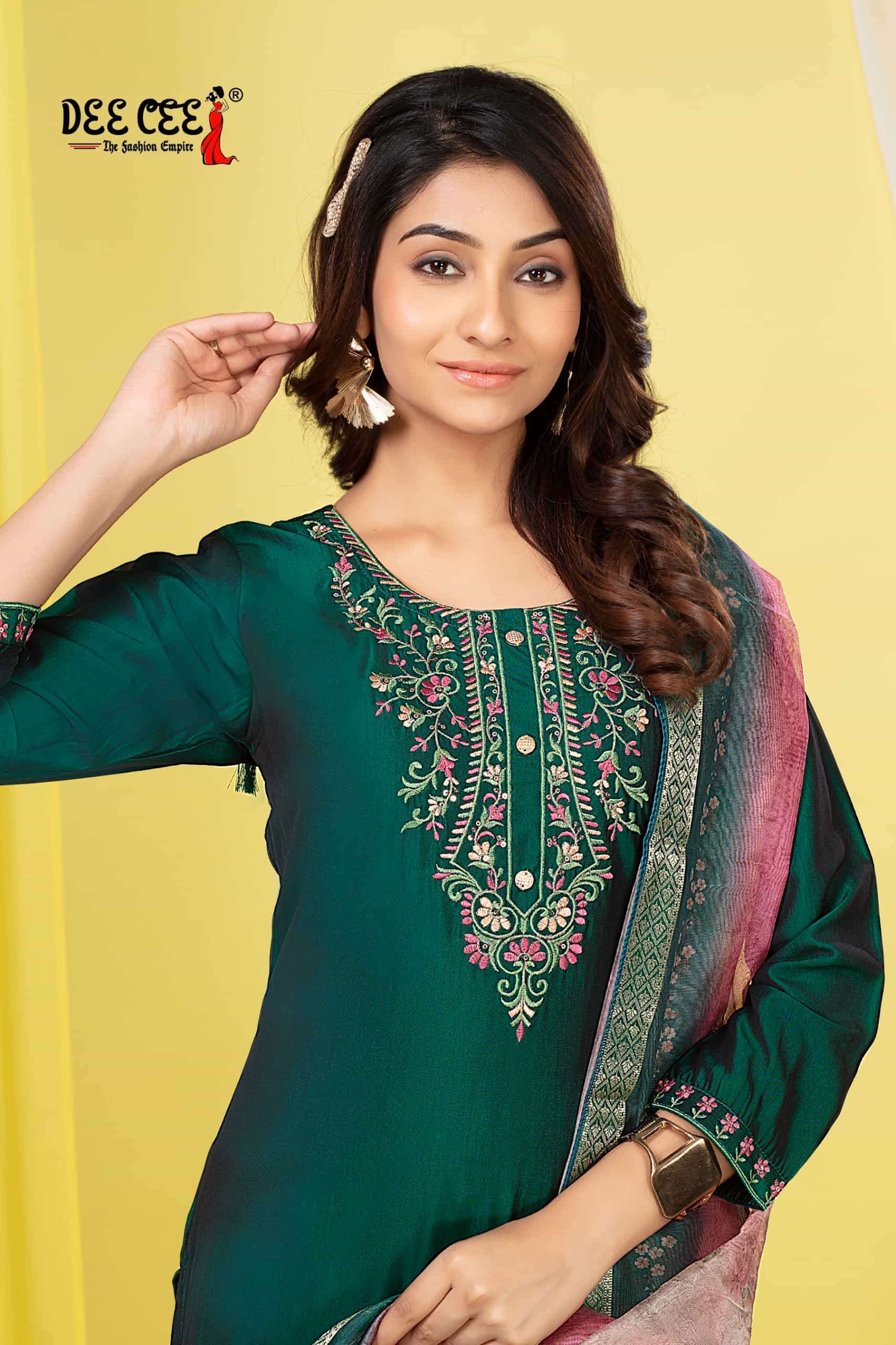DEECEE SAVITRI DESIGNER SILK KURTI BOTTOM DUPATTA SUIT DEALER