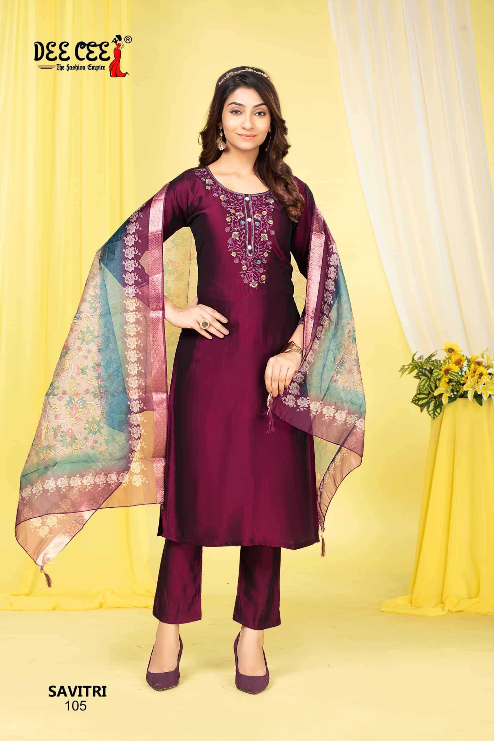 DEECEE SAVITRI DESIGNER SILK KURTI BOTTOM DUPATTA SUIT DEALER