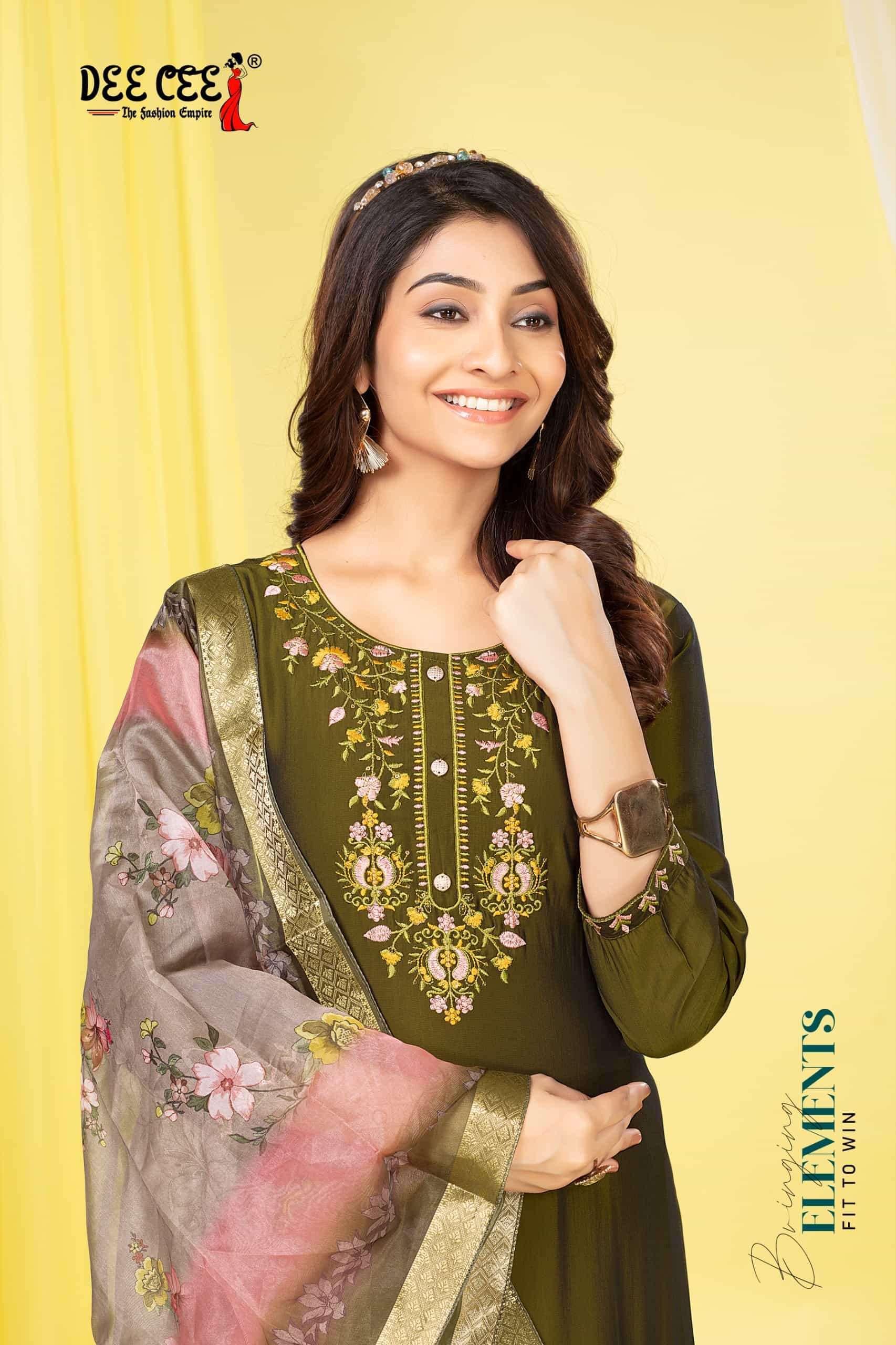 DEECEE SAVITRI DESIGNER SILK KURTI BOTTOM DUPATTA SUIT DEALER