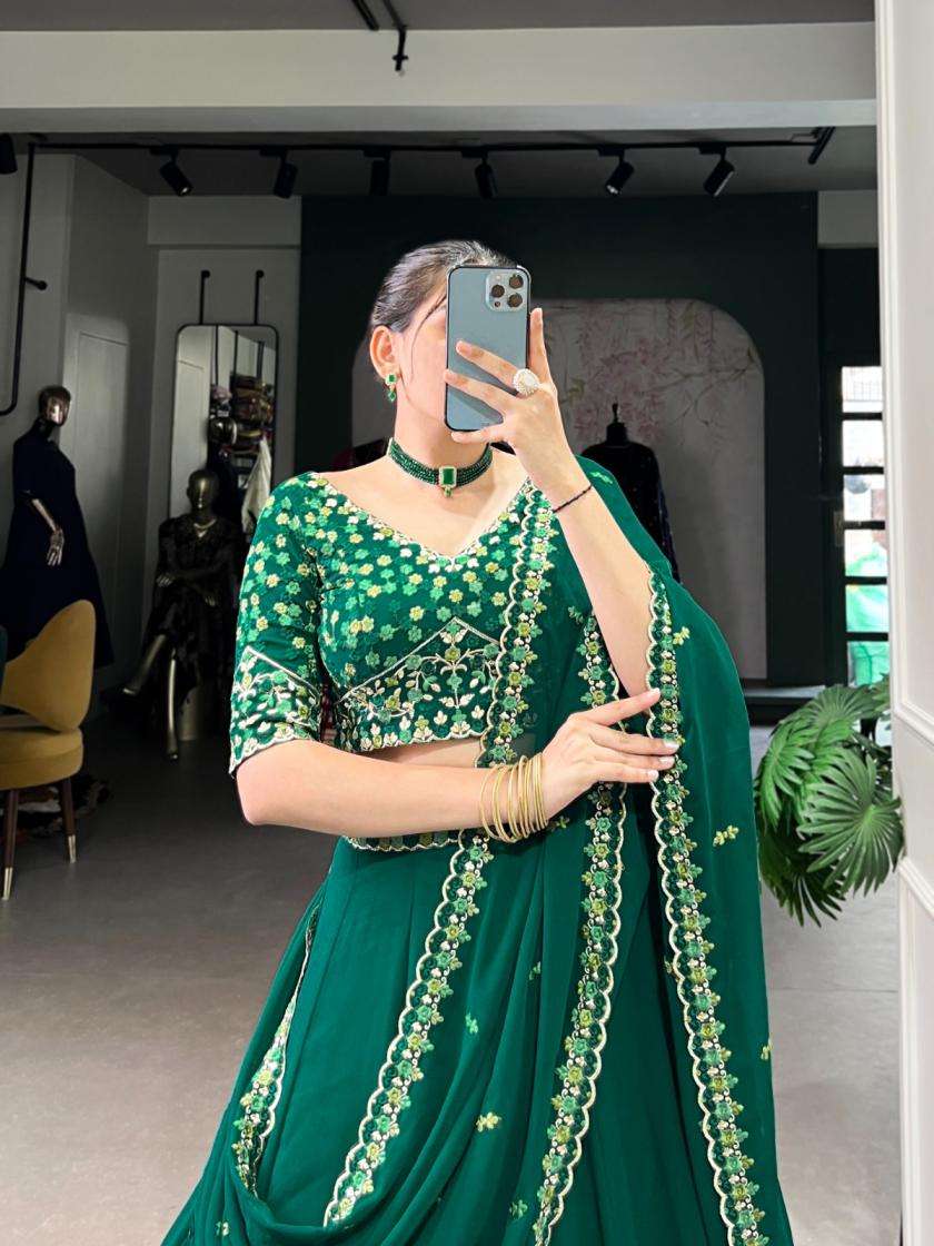 LNB 1447 GEORGETTE FABRIC GREEN SHADES DESIGNER LOOK LEHENGA CHOLI