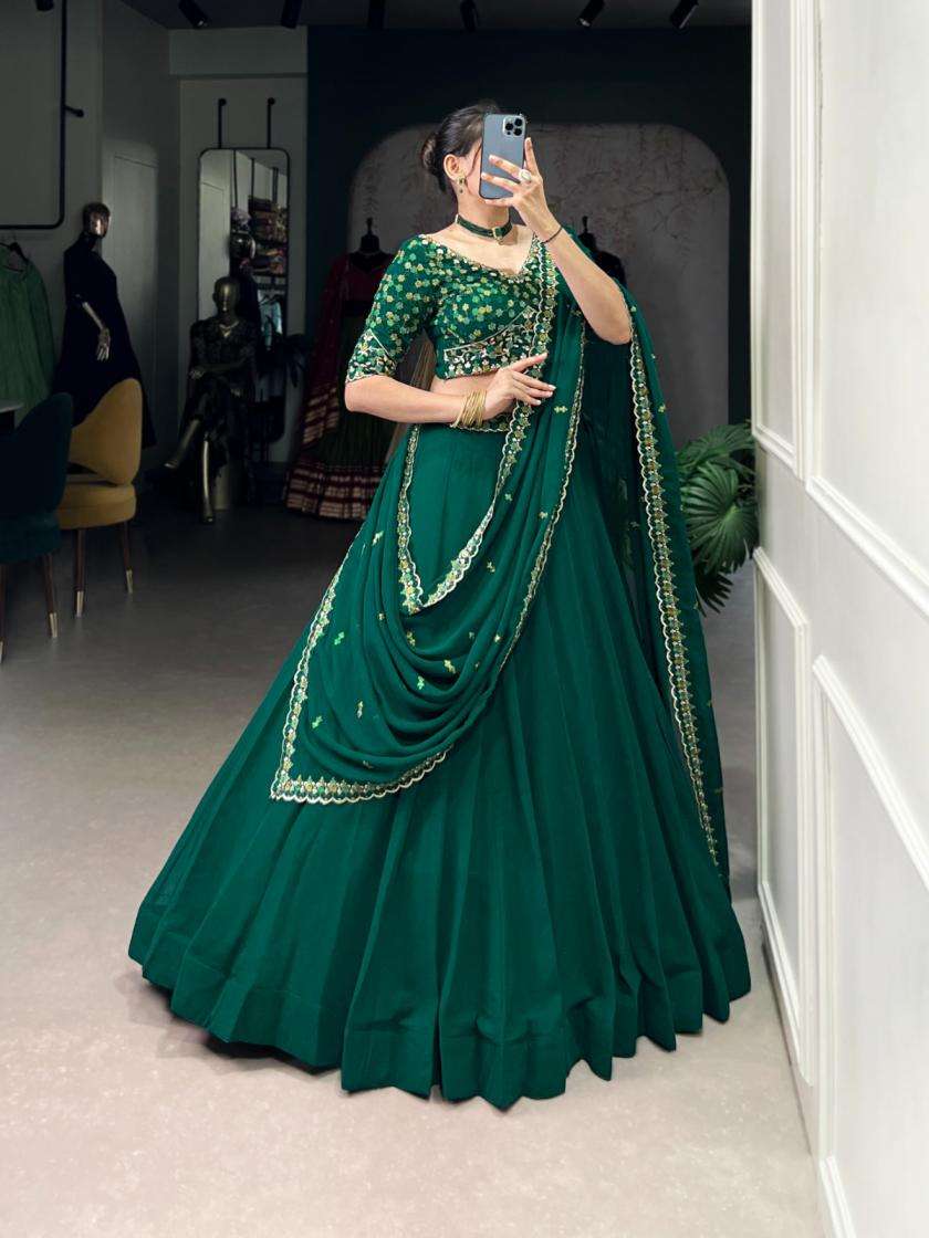 LNB 1447 GEORGETTE FABRIC GREEN SHADES DESIGNER LOOK LEHENGA CHOLI