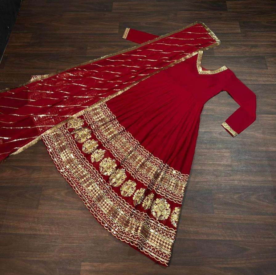TRADITIONAL LOOK LONG ANARKALI STYLE BLOOMING FABRIC READYMADE SUITS LW 9150