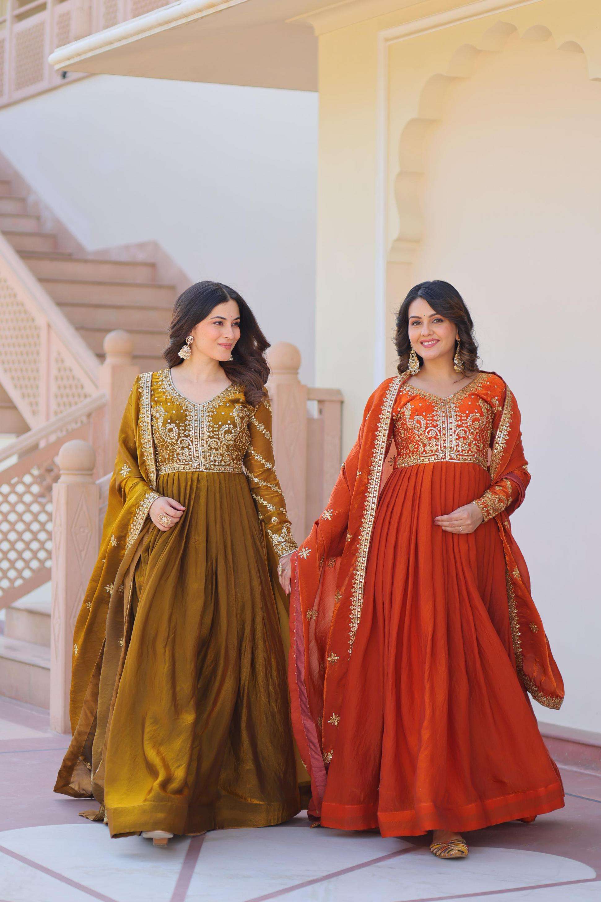 WEDDING SPECIAL BEAUTIFUL EMBROIDERY WORK LONG ROYAL LOOK ANARKALI SUITS LW 9234