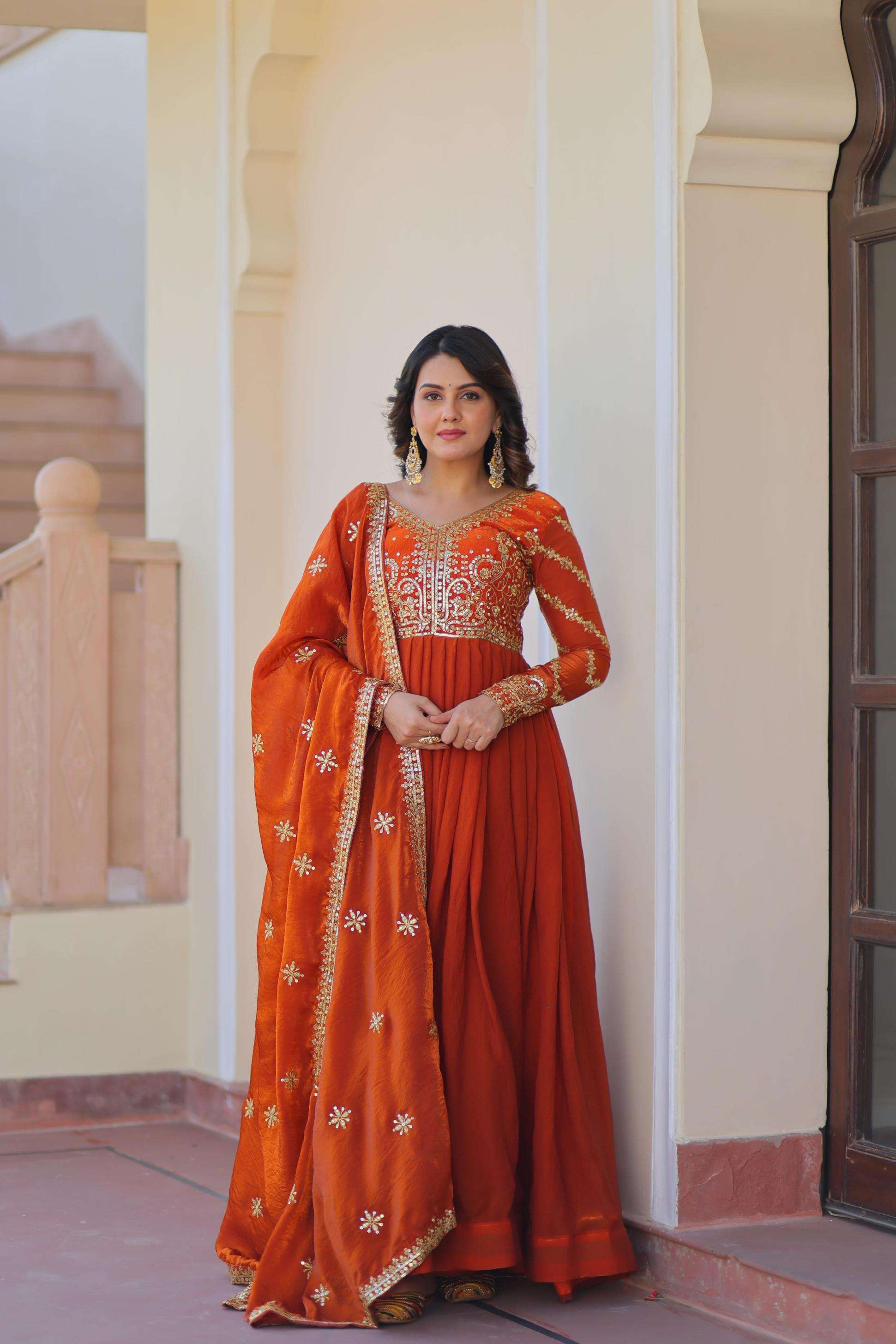 WEDDING SPECIAL BEAUTIFUL EMBROIDERY WORK LONG ROYAL LOOK ANARKALI SUITS LW 9234
