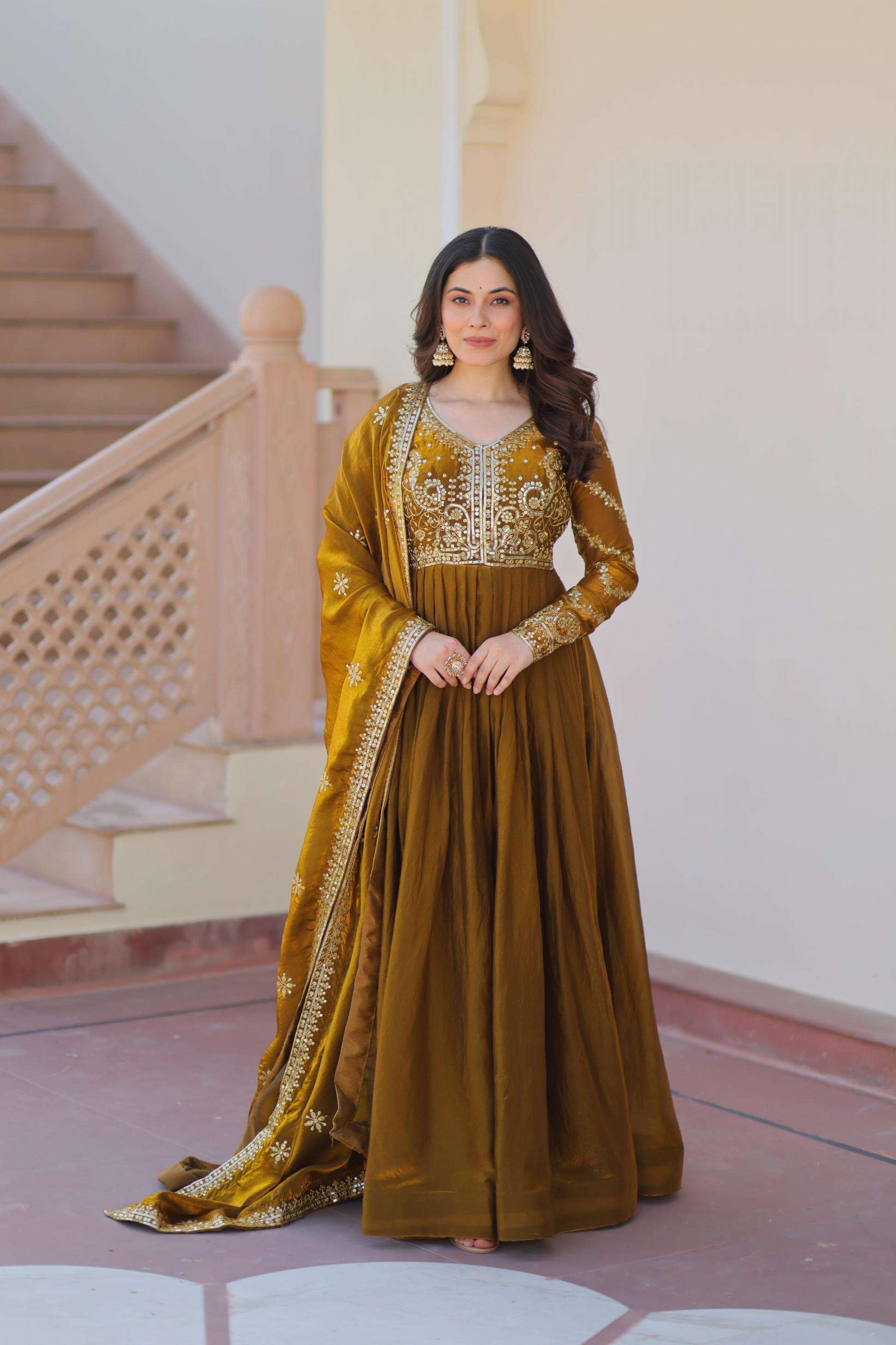 WEDDING SPECIAL BEAUTIFUL EMBROIDERY WORK LONG ROYAL LOOK ANARKALI SUITS LW 9234