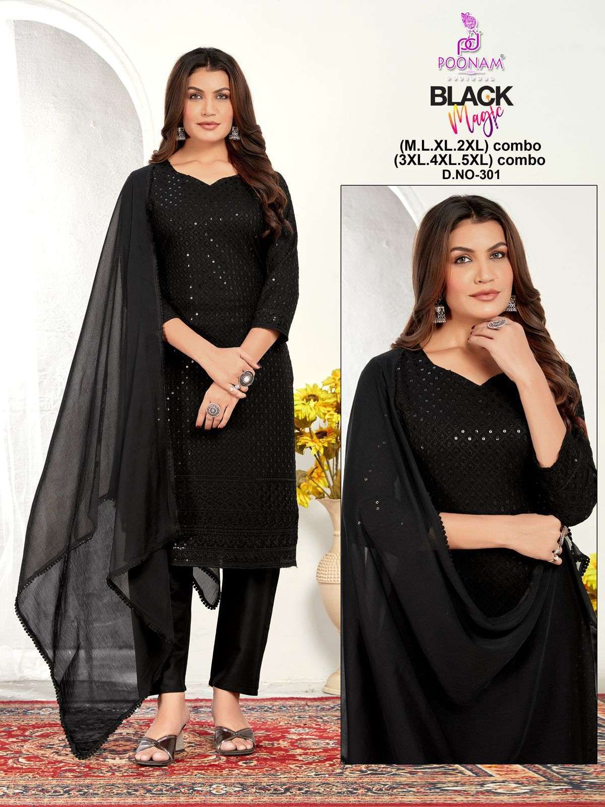 POONAM DESIGNER BLACK MAGIC COLOR READYMADE SUIT COLLECTION RESELLER