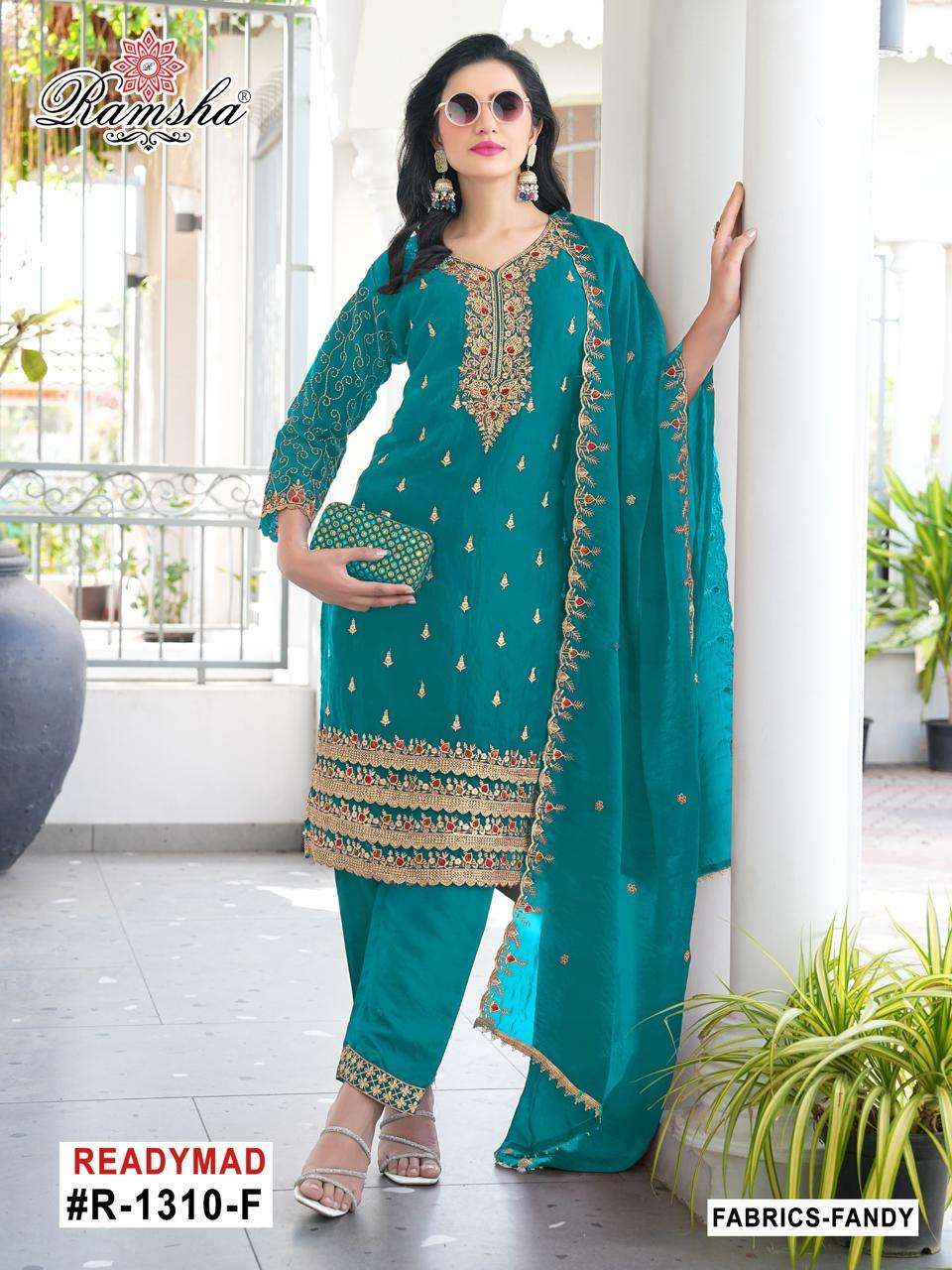 RAMSHA R 1310 NX PAKISTANI CONCEPT DESIGNER WORK SUIT WHOLESALE IN SURAT