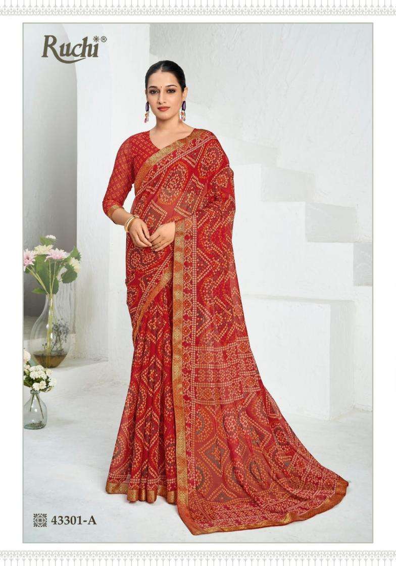 RUCHI SIMAYAA VOL 37 BANDHEJ CHIFFON FABRIC FANCY LOOK SAREE 