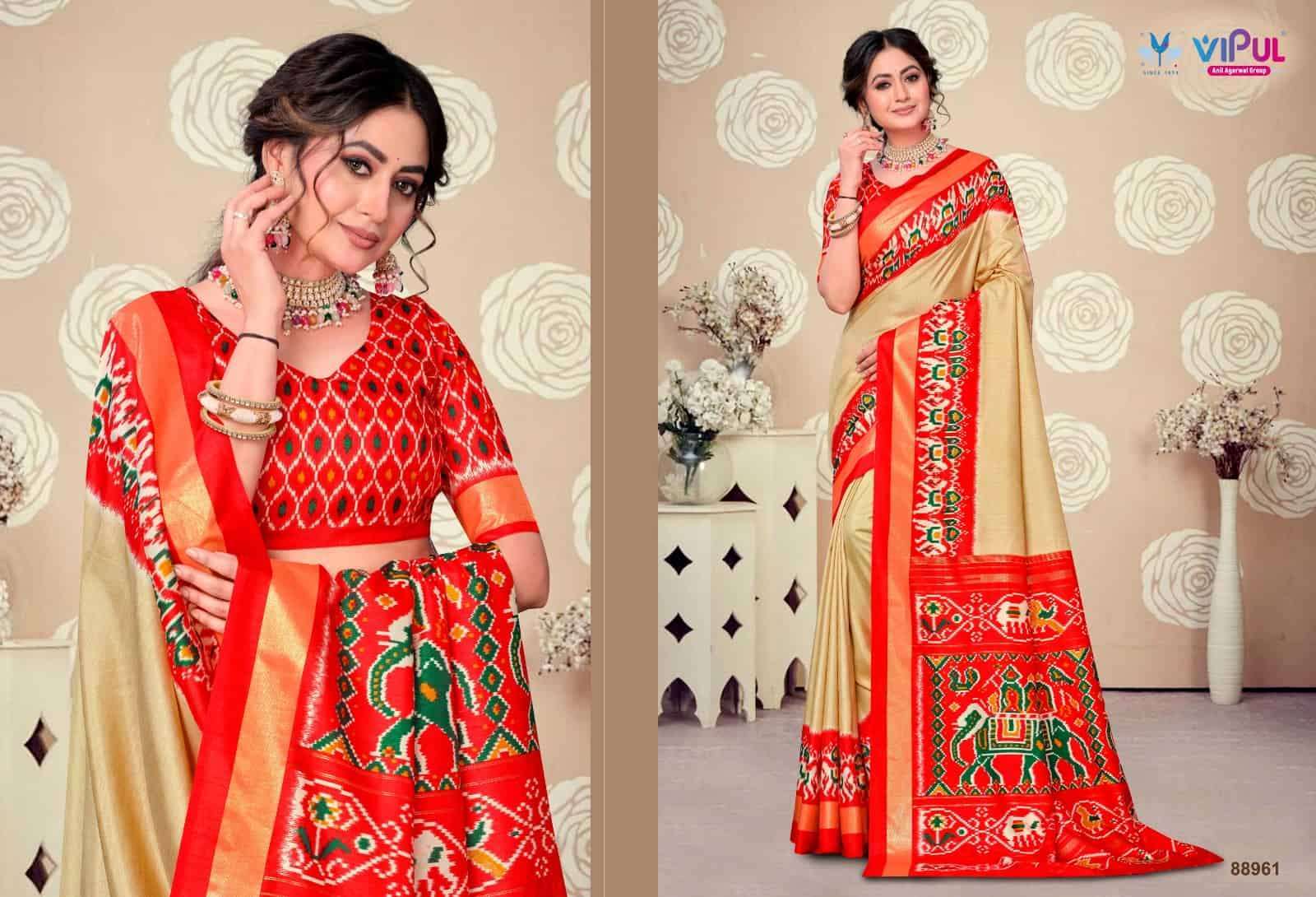 VIPUL FASHION SANTOSA SILK WITH  PATOLA BORDER SAREE