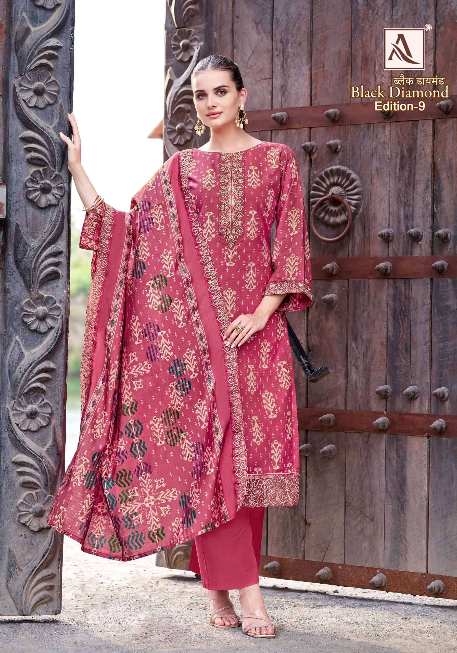 ALOK SUIT BLACK DIAMOND EDITION 9 FANCY RAYON SALWAR SUIT WHOLESALE 