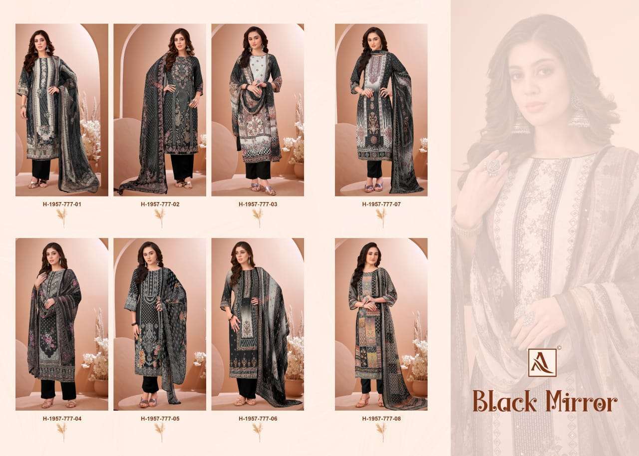 ALOK SUIT BLACK MIRROR FANCY MUSLIN LADIES SUIT FOR UNSTITCH RESELLER