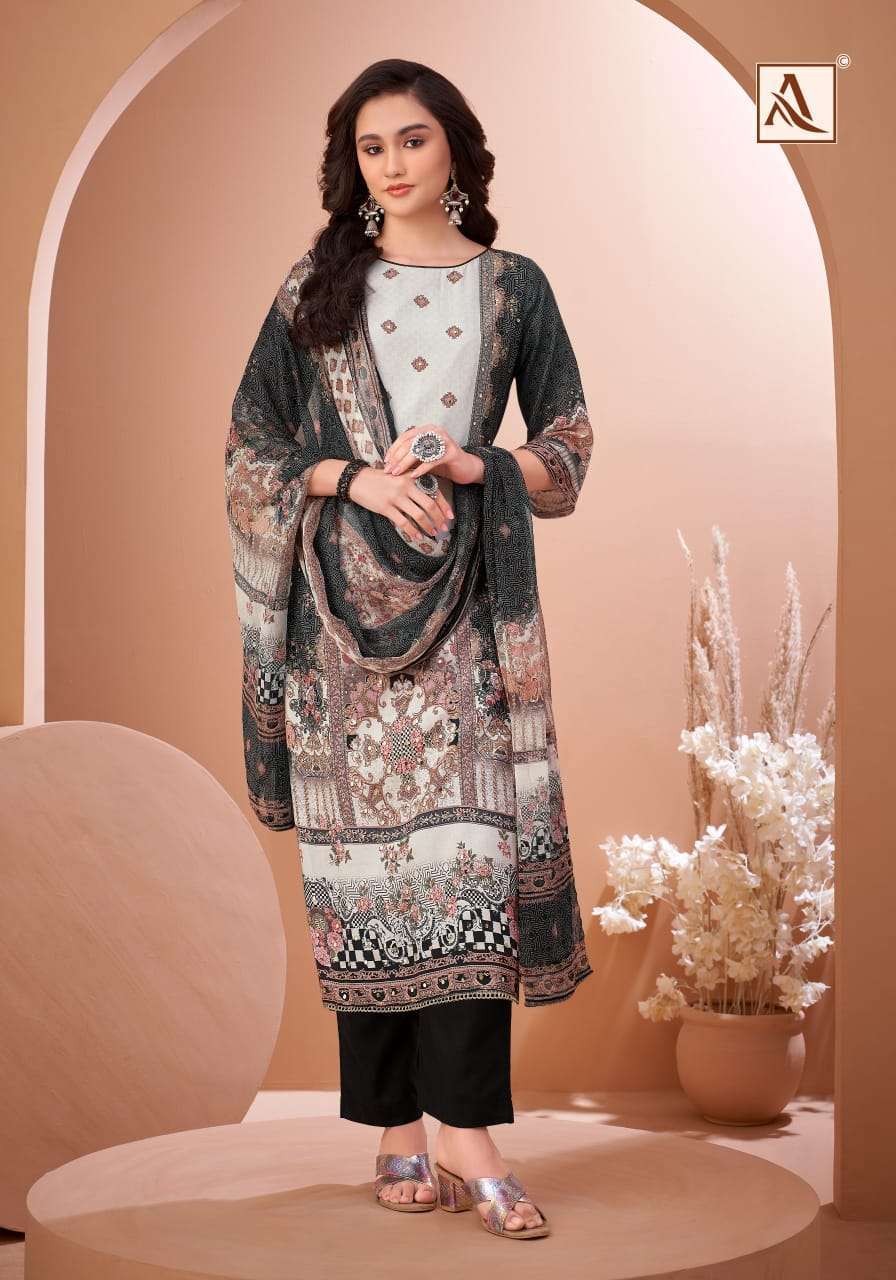 ALOK SUIT BLACK MIRROR FANCY MUSLIN LADIES SUIT FOR UNSTITCH RESELLER