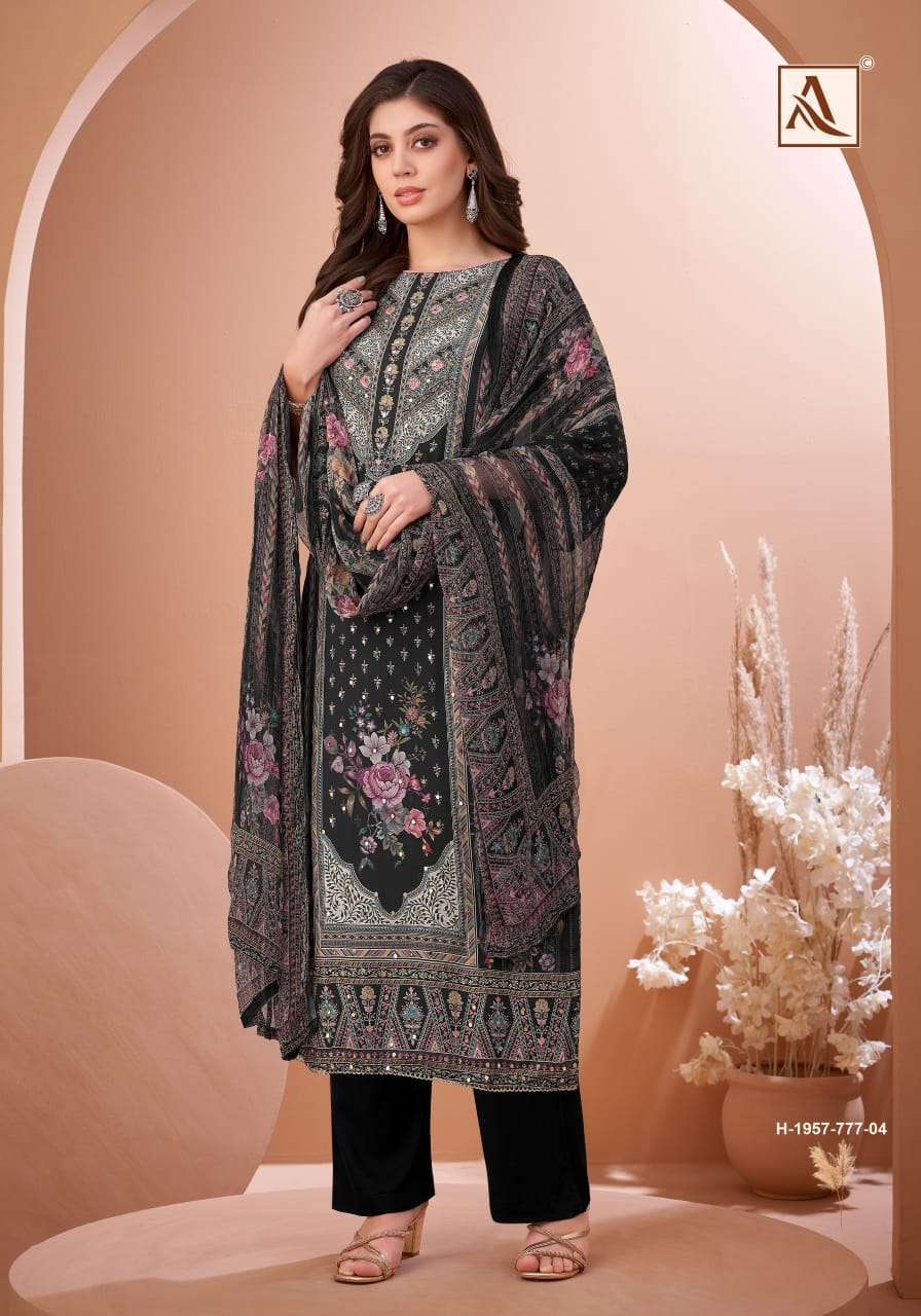 ALOK SUIT BLACK MIRROR FANCY MUSLIN LADIES SUIT FOR UNSTITCH RESELLER