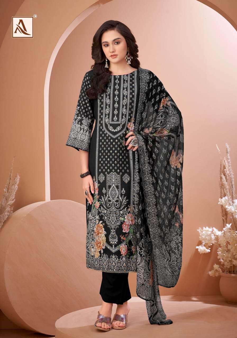 ALOK SUIT BLACK MIRROR FANCY MUSLIN LADIES SUIT FOR UNSTITCH RESELLER