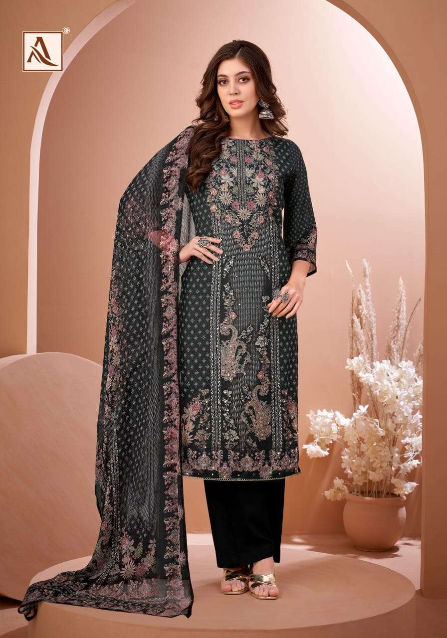 ALOK SUIT BLACK MIRROR FANCY MUSLIN LADIES SUIT FOR UNSTITCH RESELLER