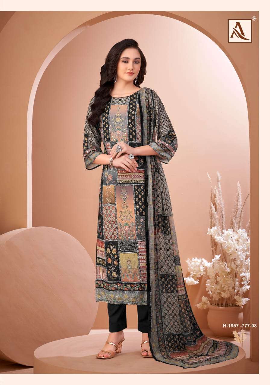 ALOK SUIT BLACK MIRROR FANCY MUSLIN LADIES SUIT FOR UNSTITCH RESELLER