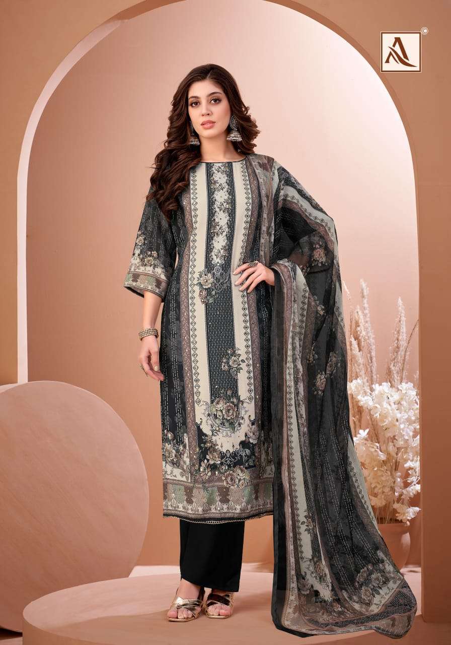 ALOK SUIT BLACK MIRROR FANCY MUSLIN LADIES SUIT FOR UNSTITCH RESELLER