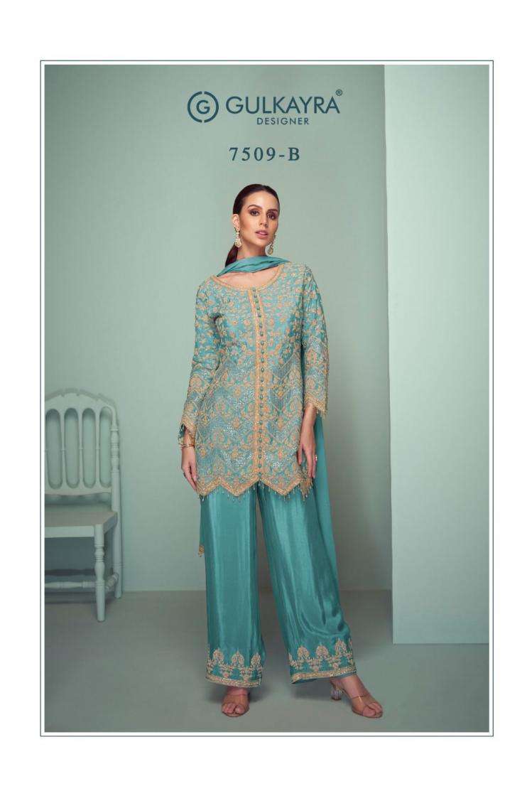 GULKAYRA DESIGNER CROWN PLATINUM CHINON SILK WESTERN STYLE REAYMADE SUITS 